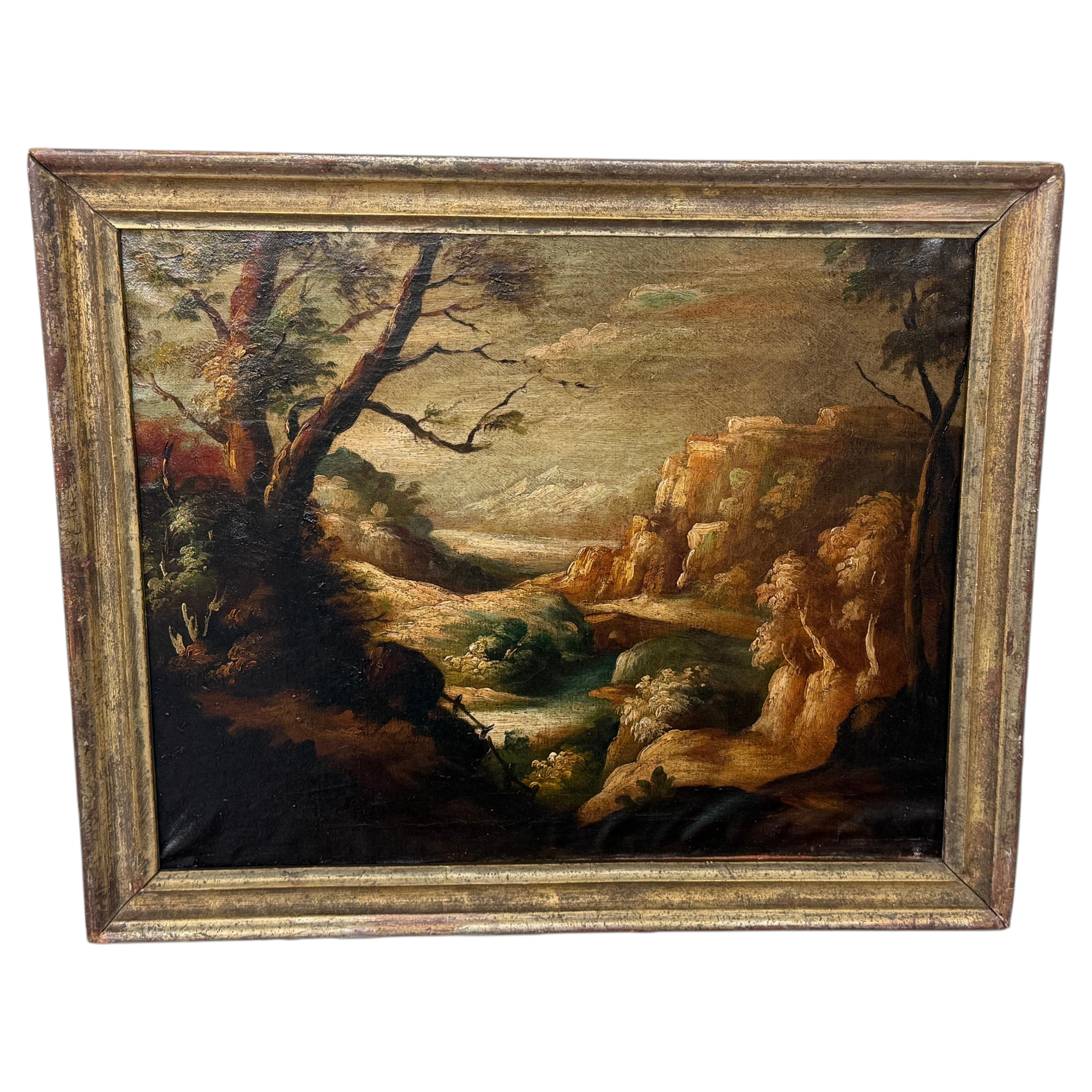 Italianate Old Master Style Landscape With Ruins And River Valley, 19th Century For Sale