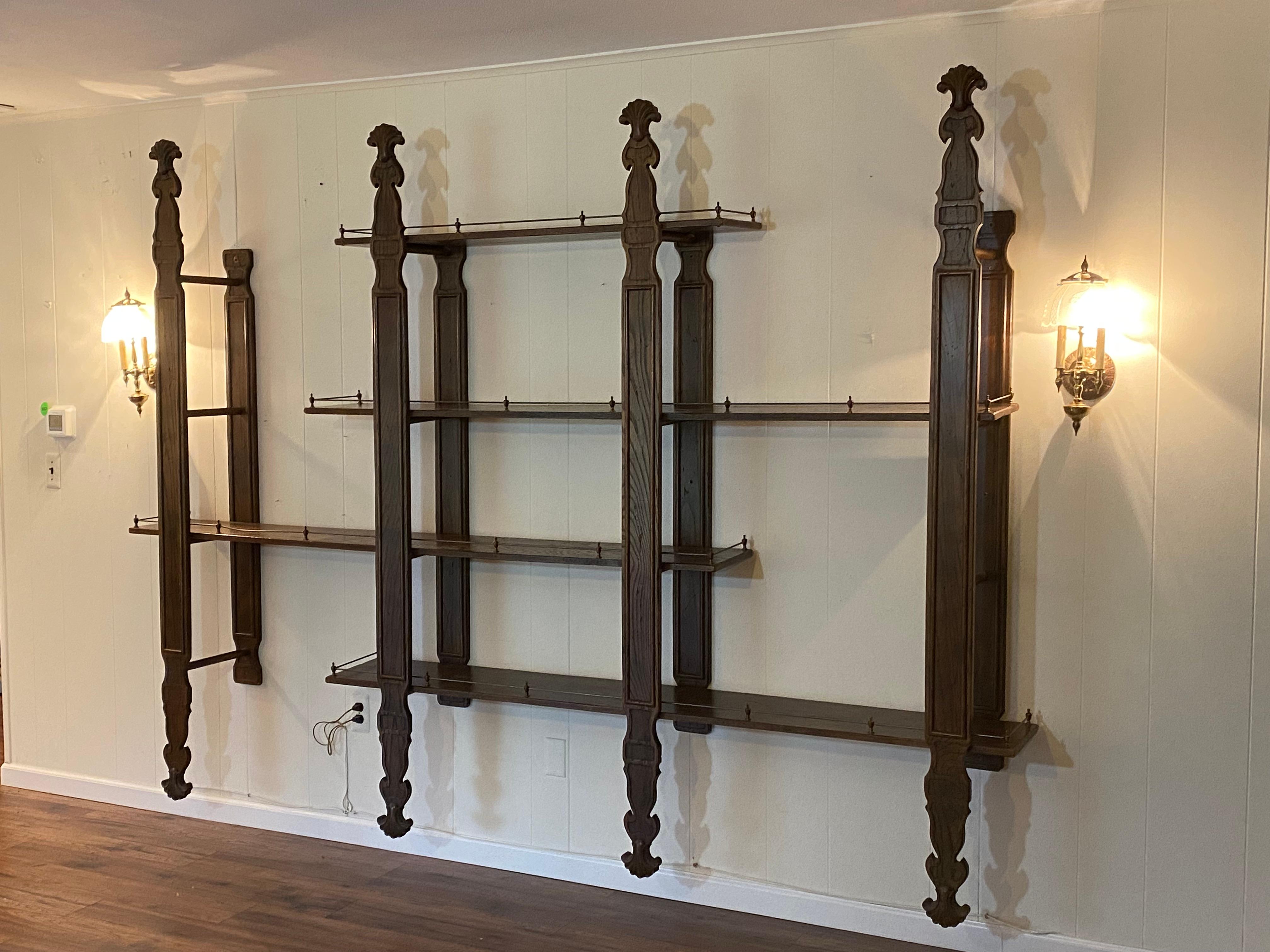 Jacobean Italianate Solid Oak with Brass Gallery Wall Mounted Shelving