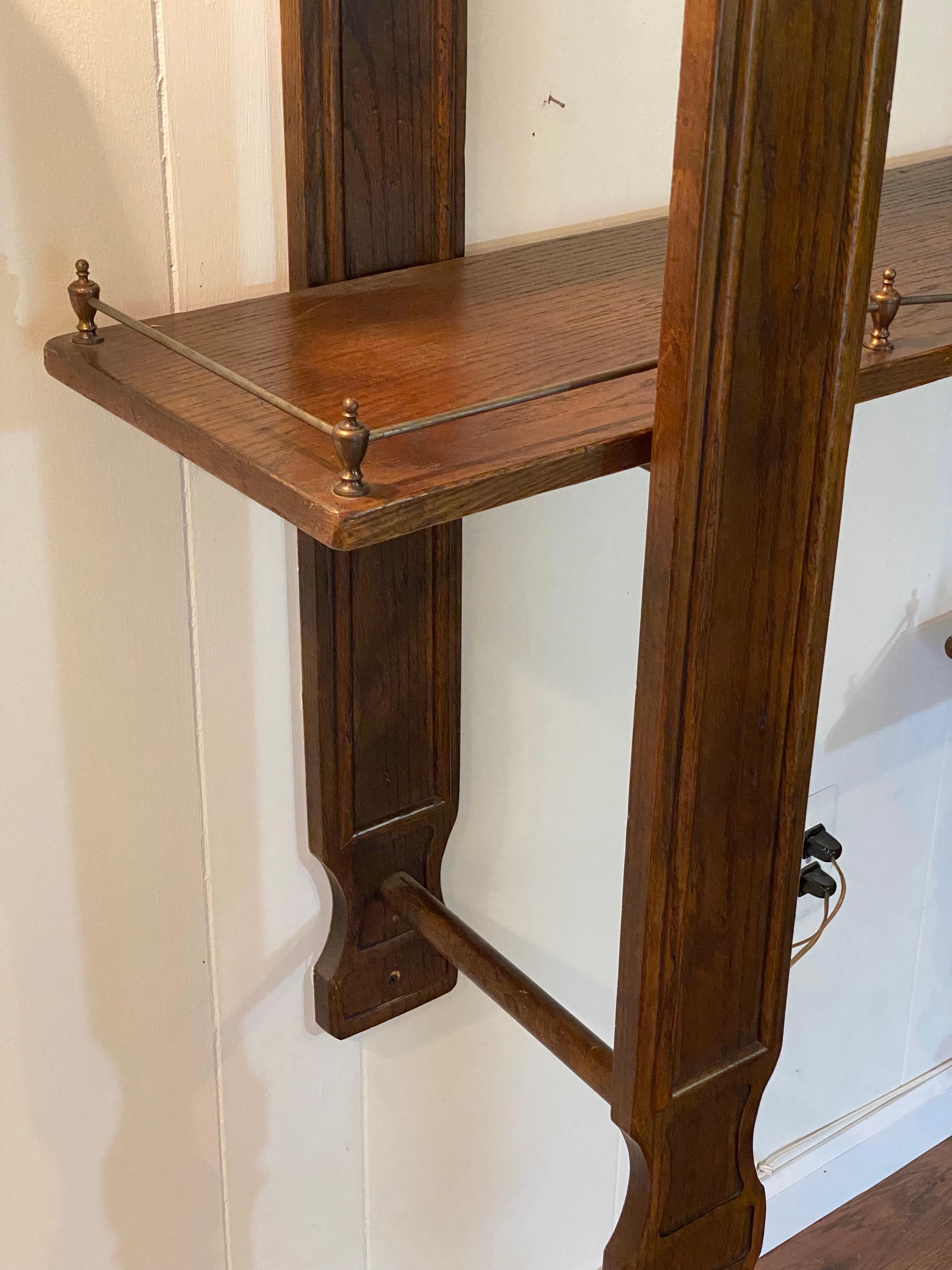 Late 20th Century Italianate Solid Oak with Brass Gallery Wall Mounted Shelving