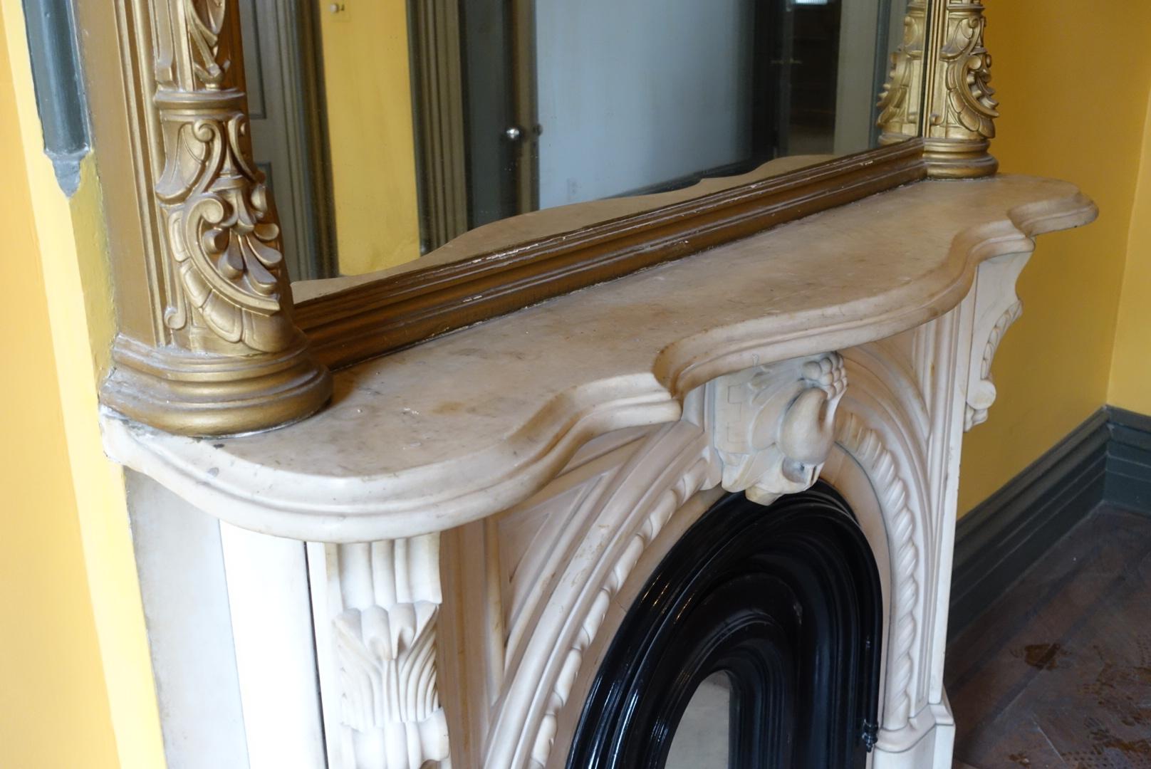 Italianate Statuary Marble Mantel Dove Keystone Brownstone Brooklyn NY 4