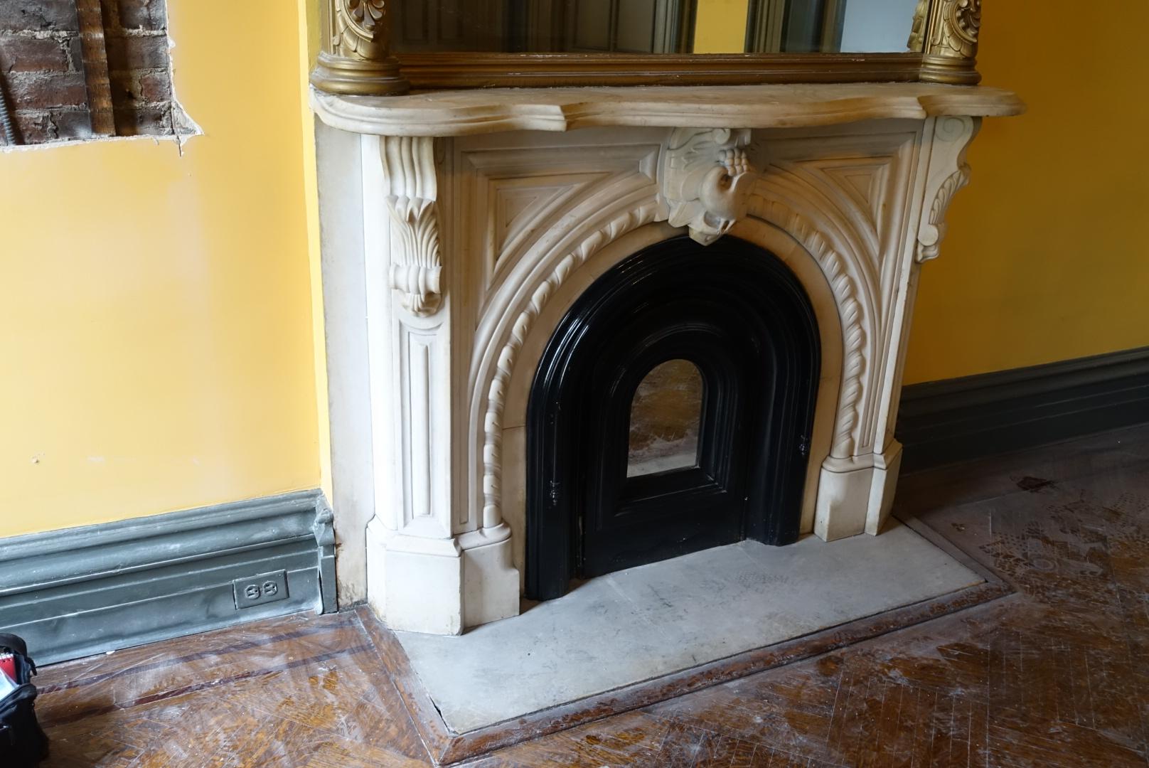 Italianate Statuary Marble Mantel Dove Keystone Brownstone Brooklyn NY 5