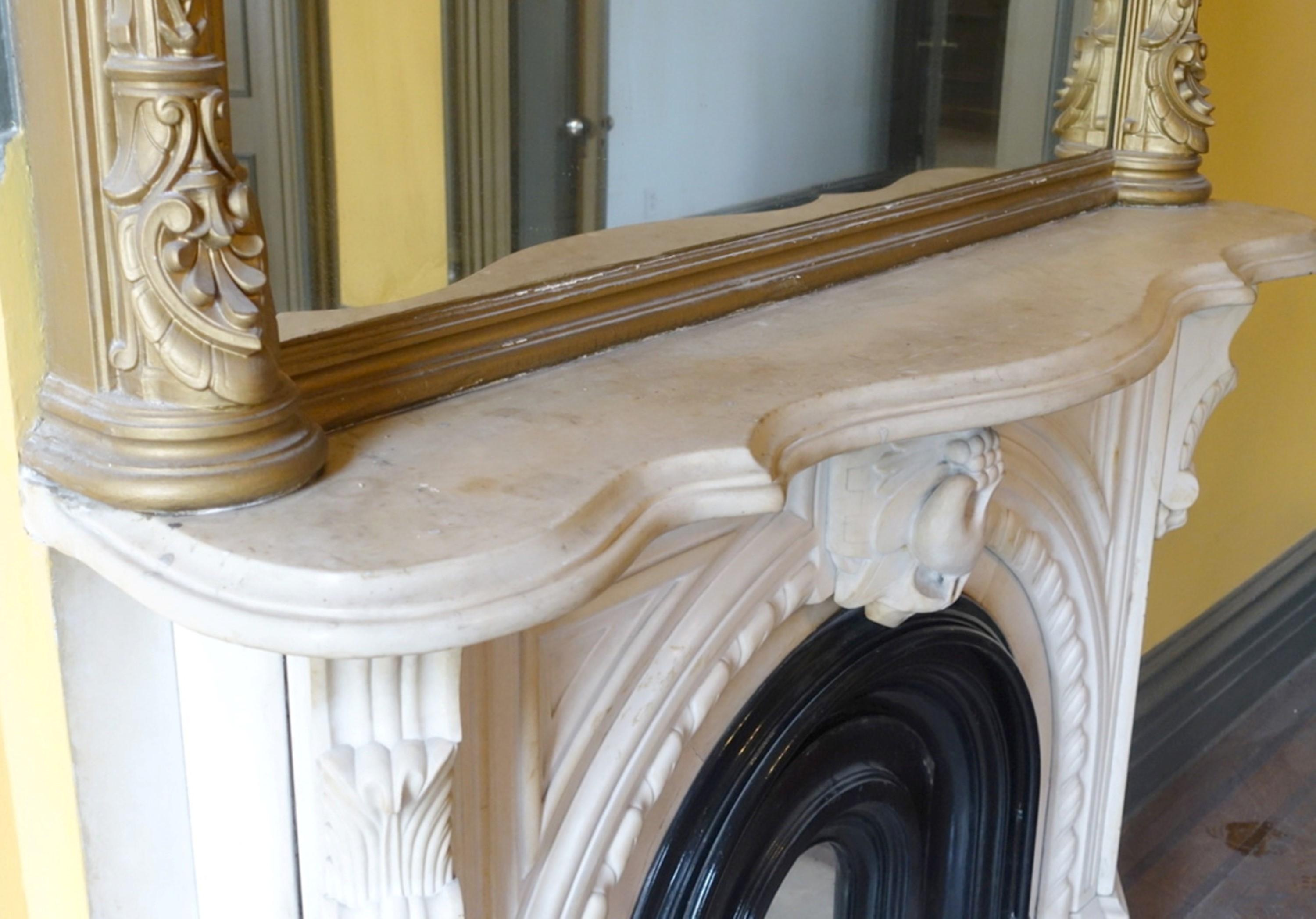Hand-Carved Italianate Statuary Marble Mantel Dove Keystone Brownstone Brooklyn NY