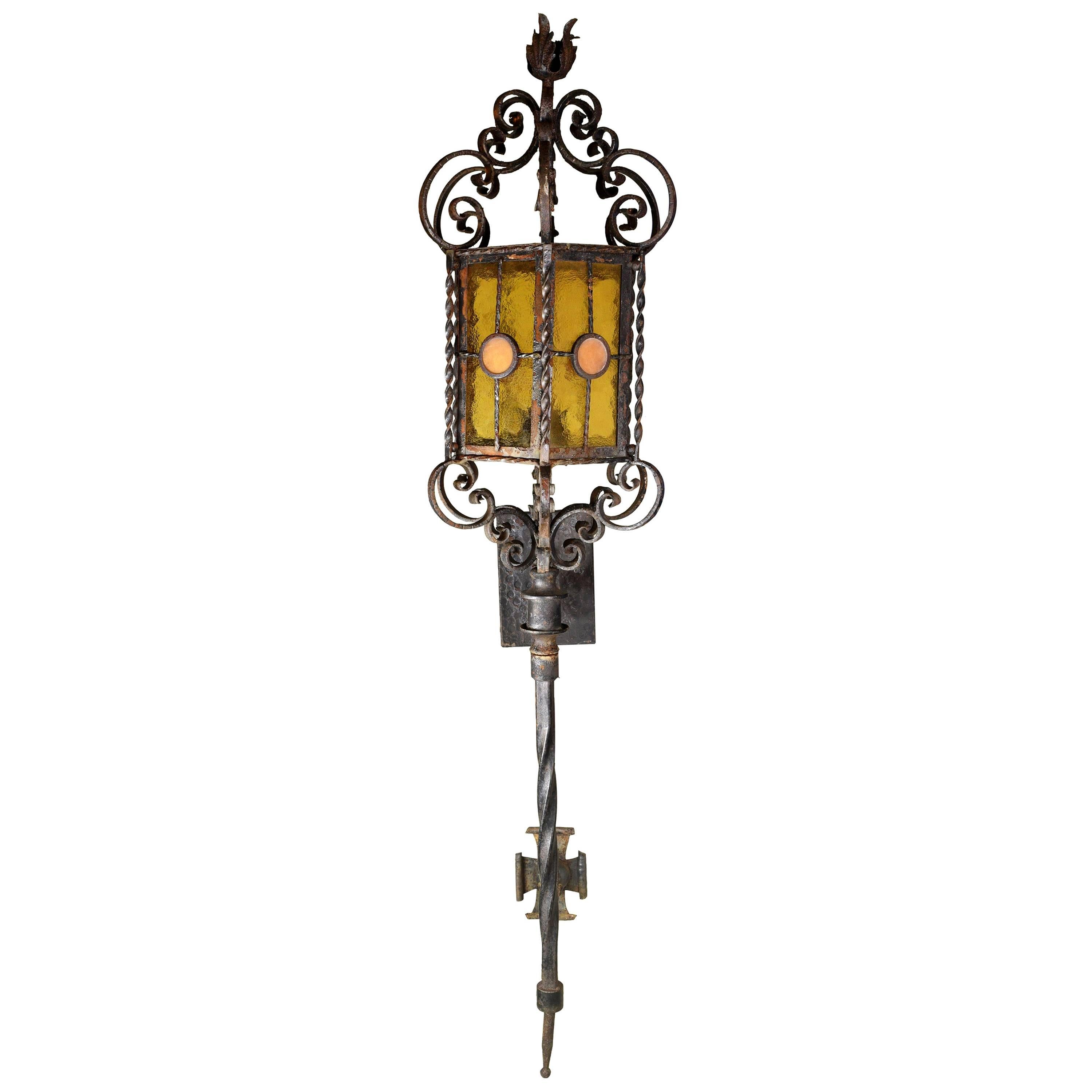 Italianate Wrought Iron Tall Lantern Sconce