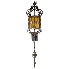 Italianate Wrought Iron Tall Lantern Sconce