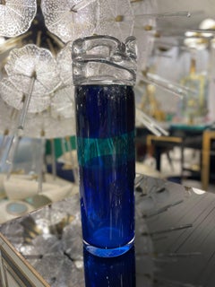 Italiano Blue/Dark Green Murano Glass Vase, circa 1970