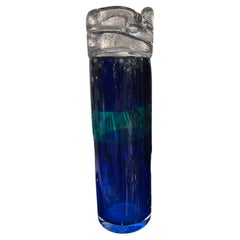 Italiano Blue/Dark Green Murano Glass Vase, circa 1970