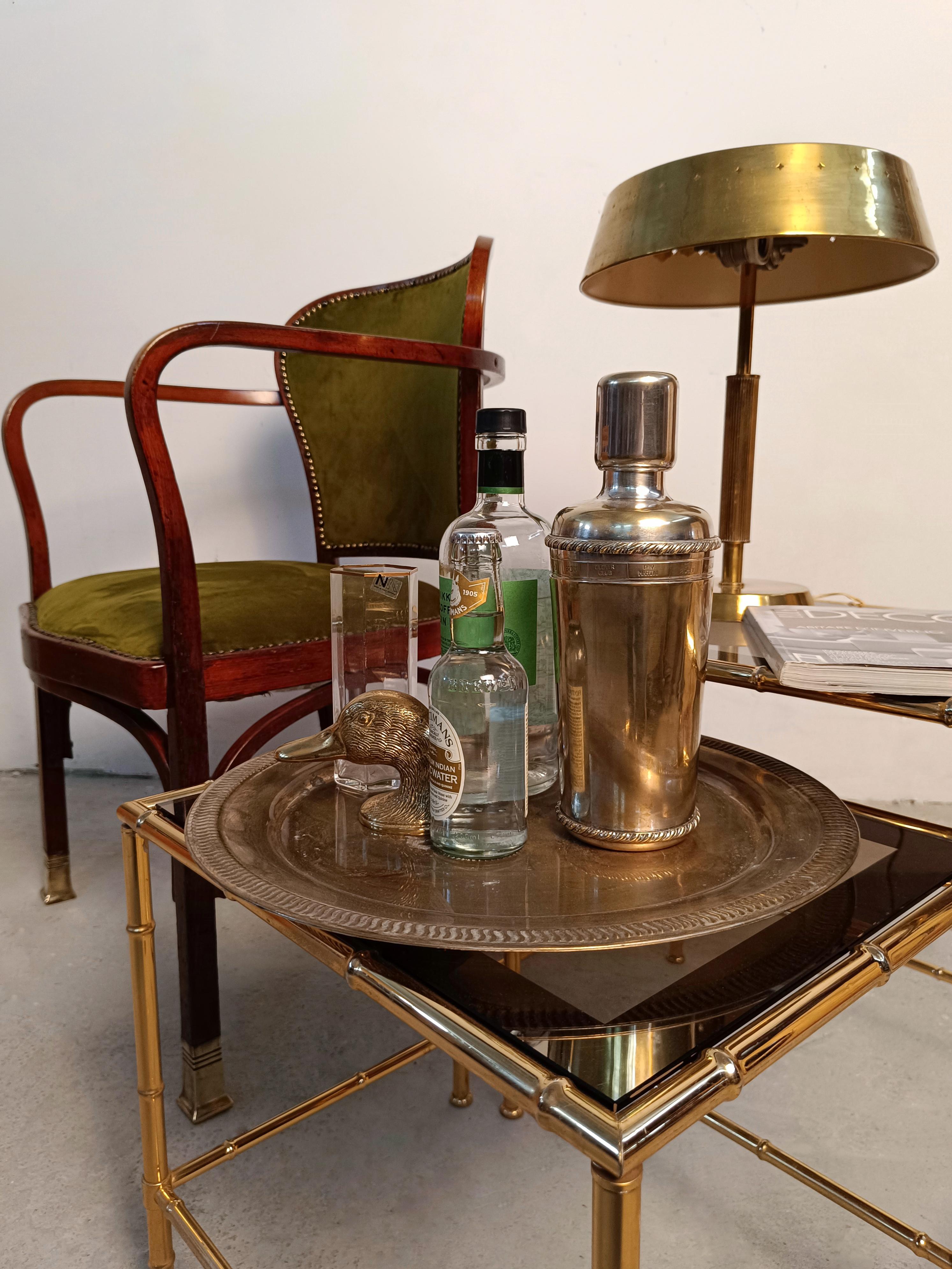 Italiano Midcentury Nesting Table in Brass Faux Bamboo and Fumè Mirrored Glass For Sale 10