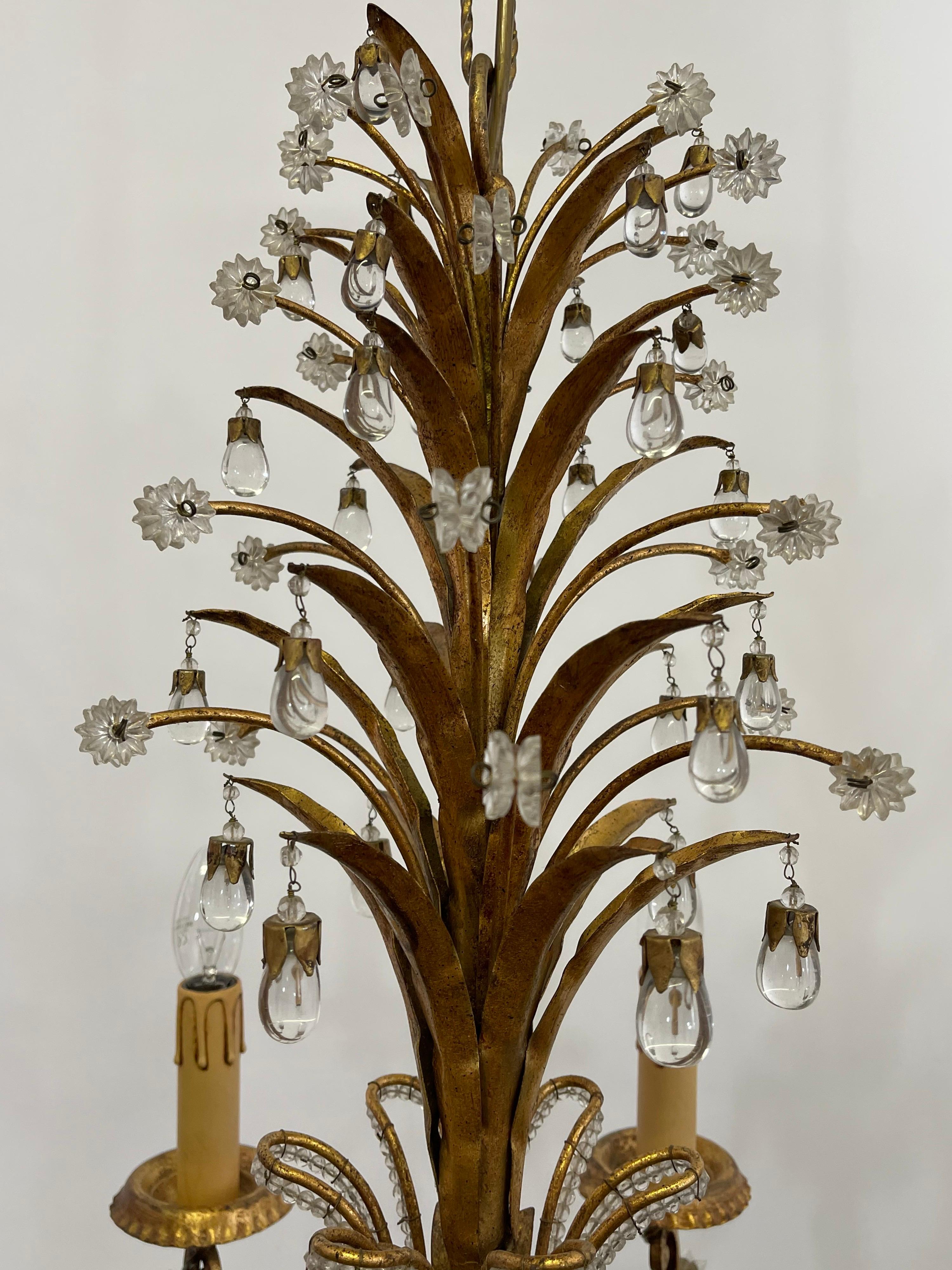 Italian Gilt Iron and Lead Crystal Chandelier by G.Banci,  circa 1970s For Sale 3