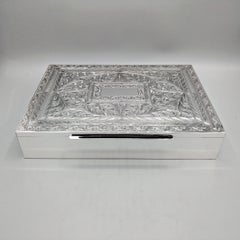 Italiansolid 800 hand engraved silver box with wooden interior