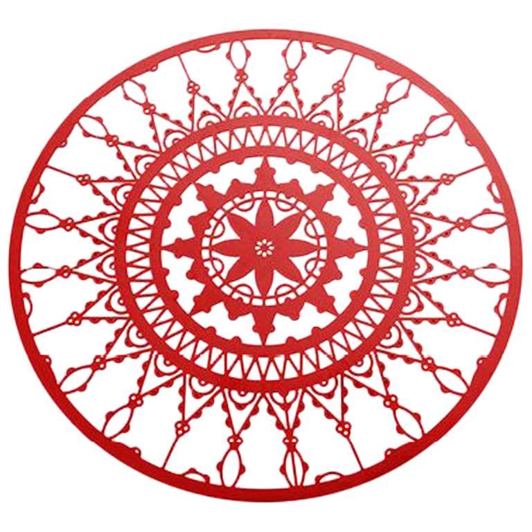 Italic Lace Red Finish Round Coaster Set of Four by Galante & Lancman for Driade For Sale