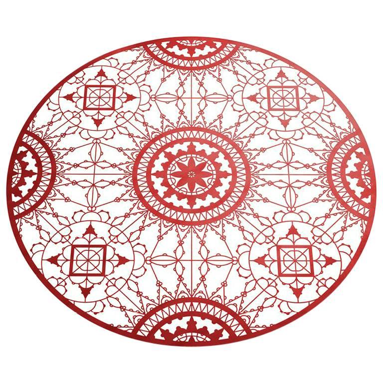 Italic Lace Round Placemat in Red by Galante & Lancman for Driade For Sale