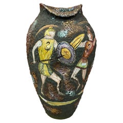 Italie, très grand vase en céramique vers 1950/1960, signature à identifier.