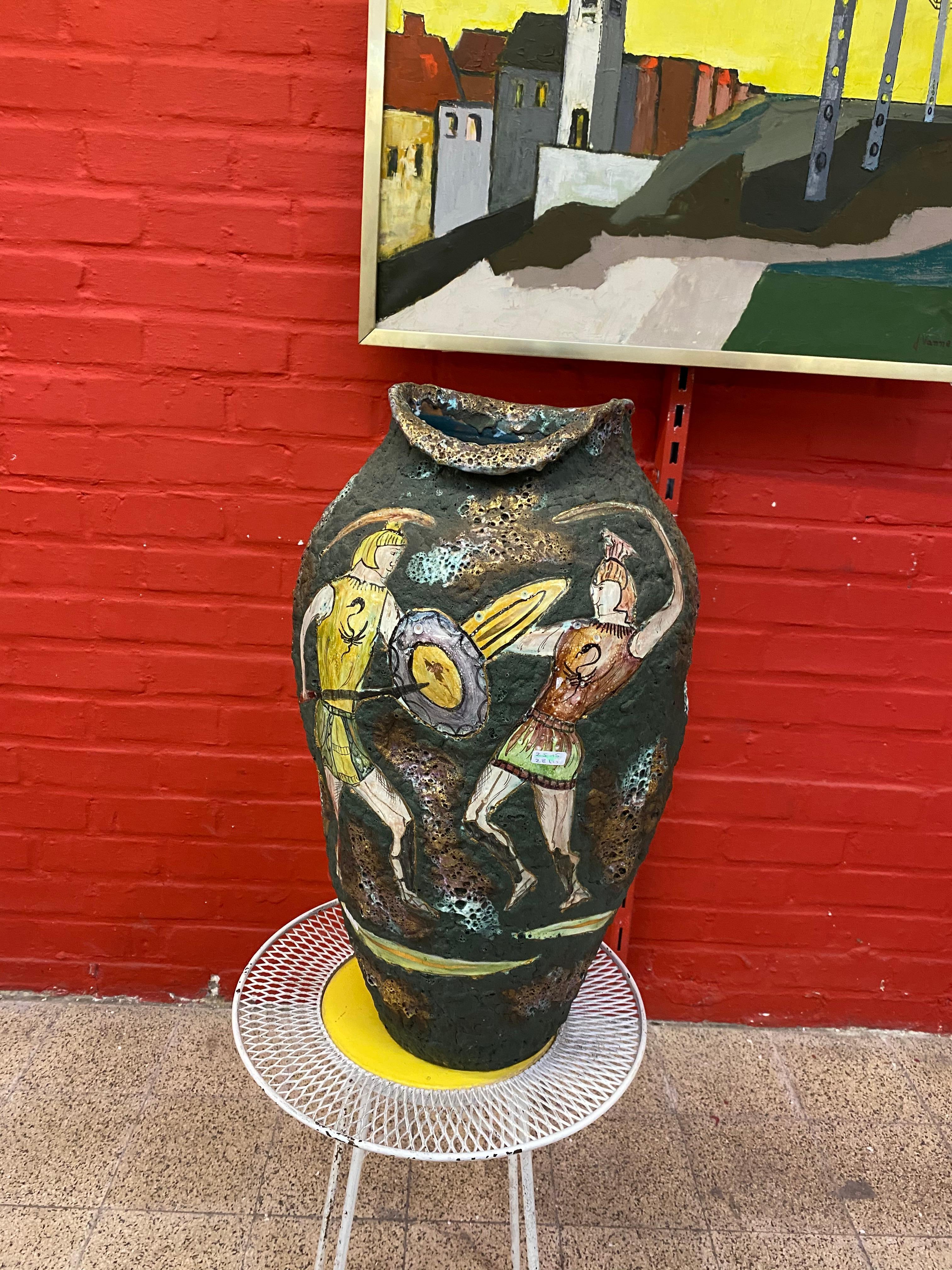 Italian Italie, Very Large Ceramic Vase circa 1950/1960, Signature to Identify For Sale