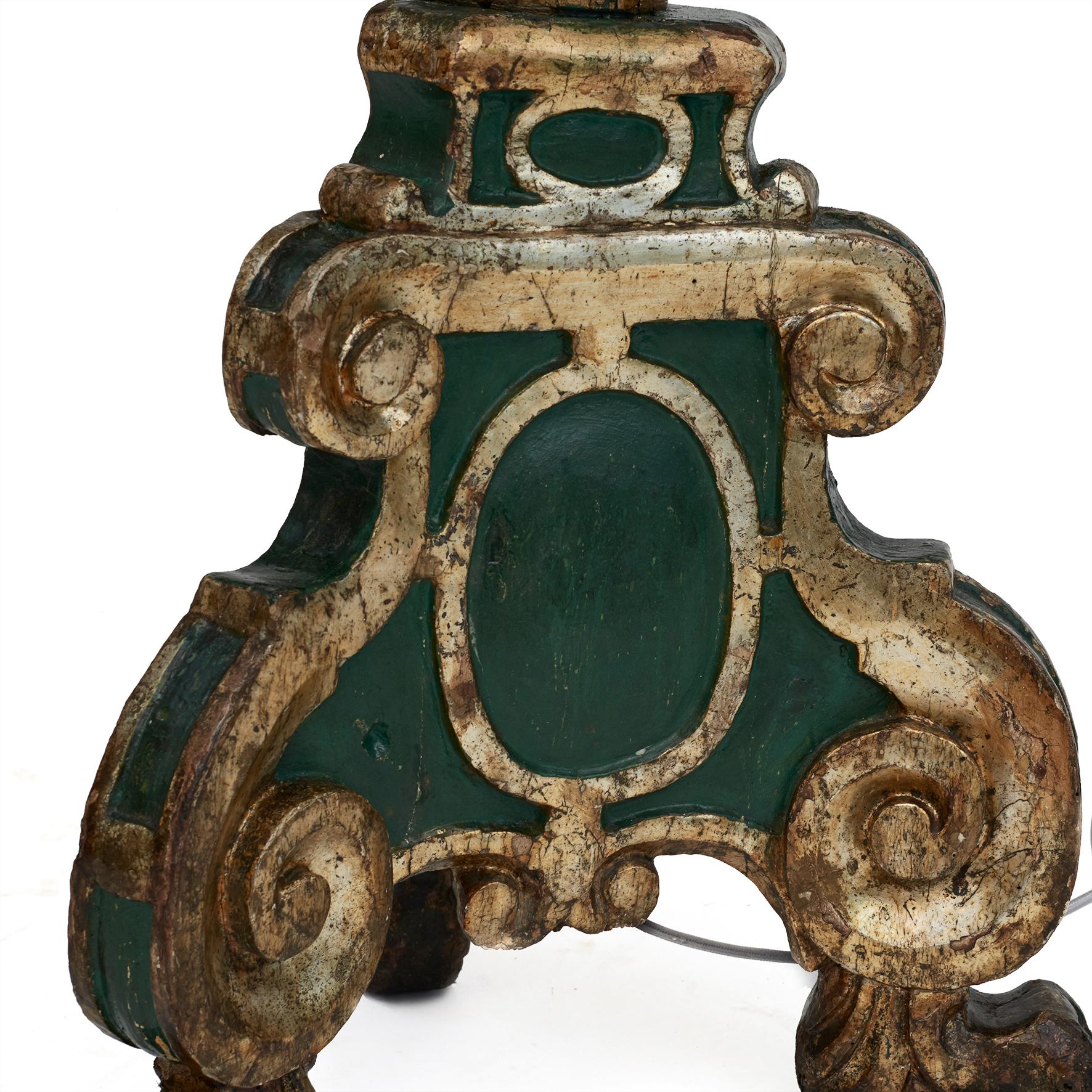 Wood Italien Baroque Period Torchière Floor Lamp For Sale