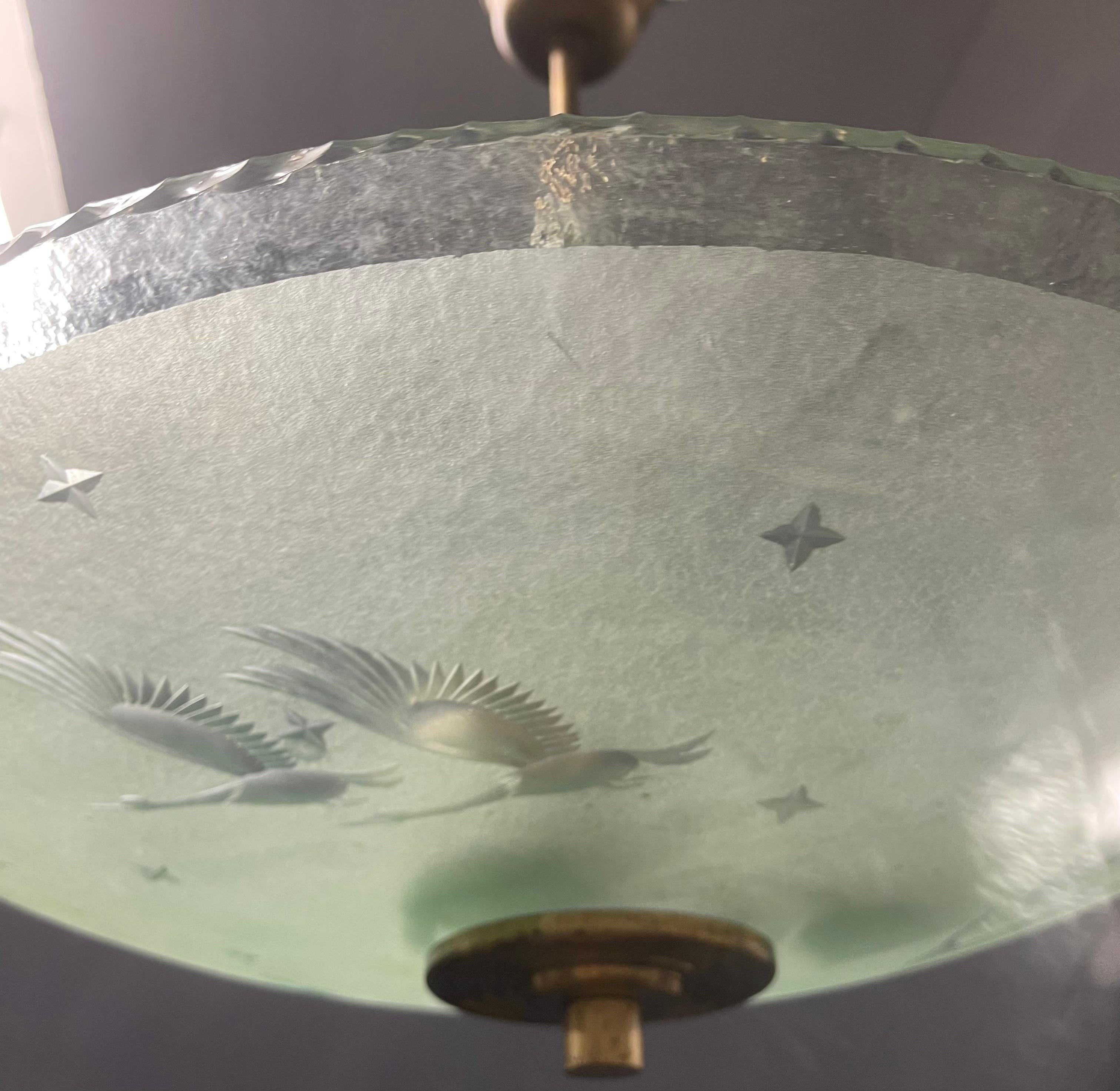 Glass italien battuto ceiling lamp For Sale