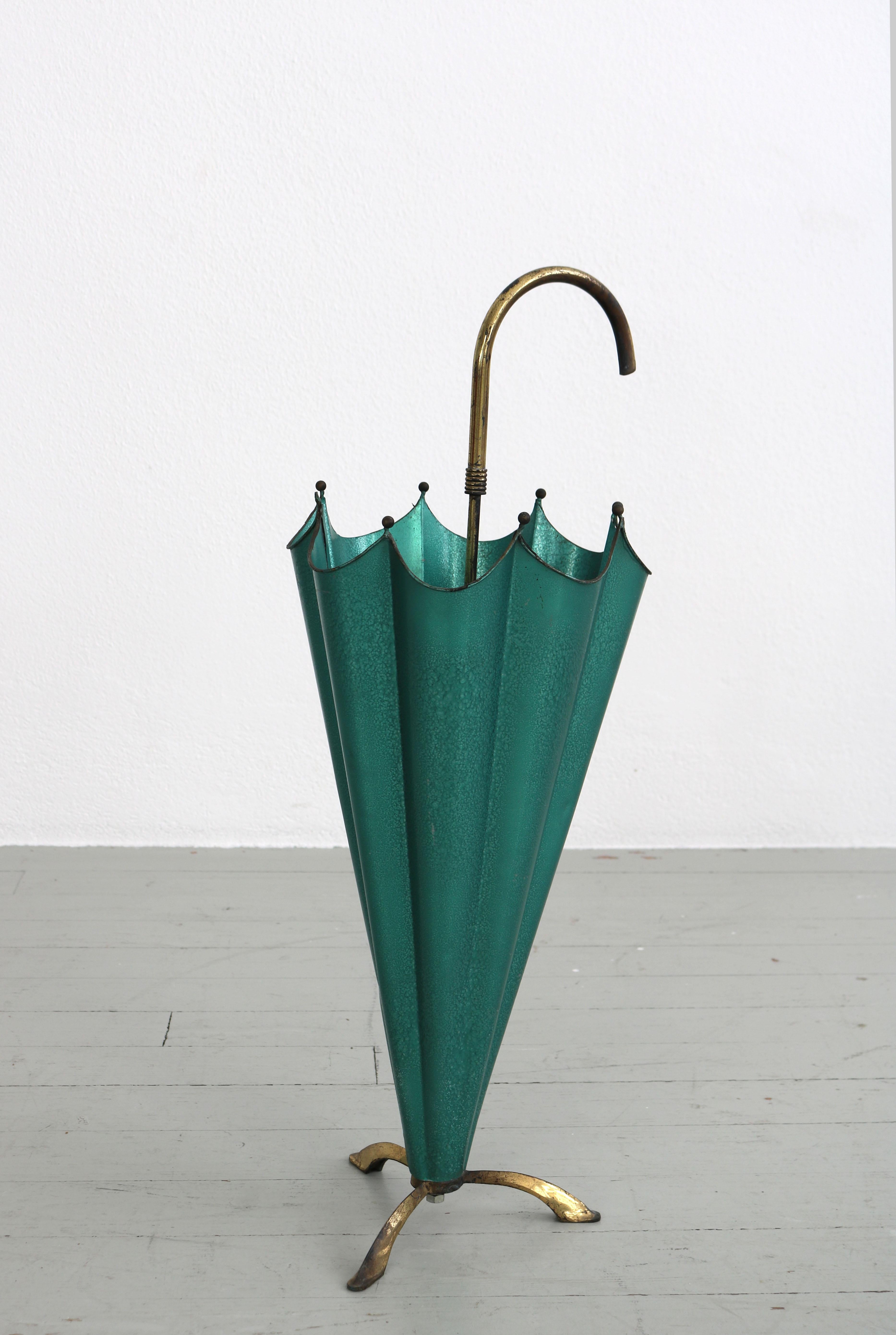 Mid-Century Modern Italien Brass and Aluminium Umbrella Stand, 1950s