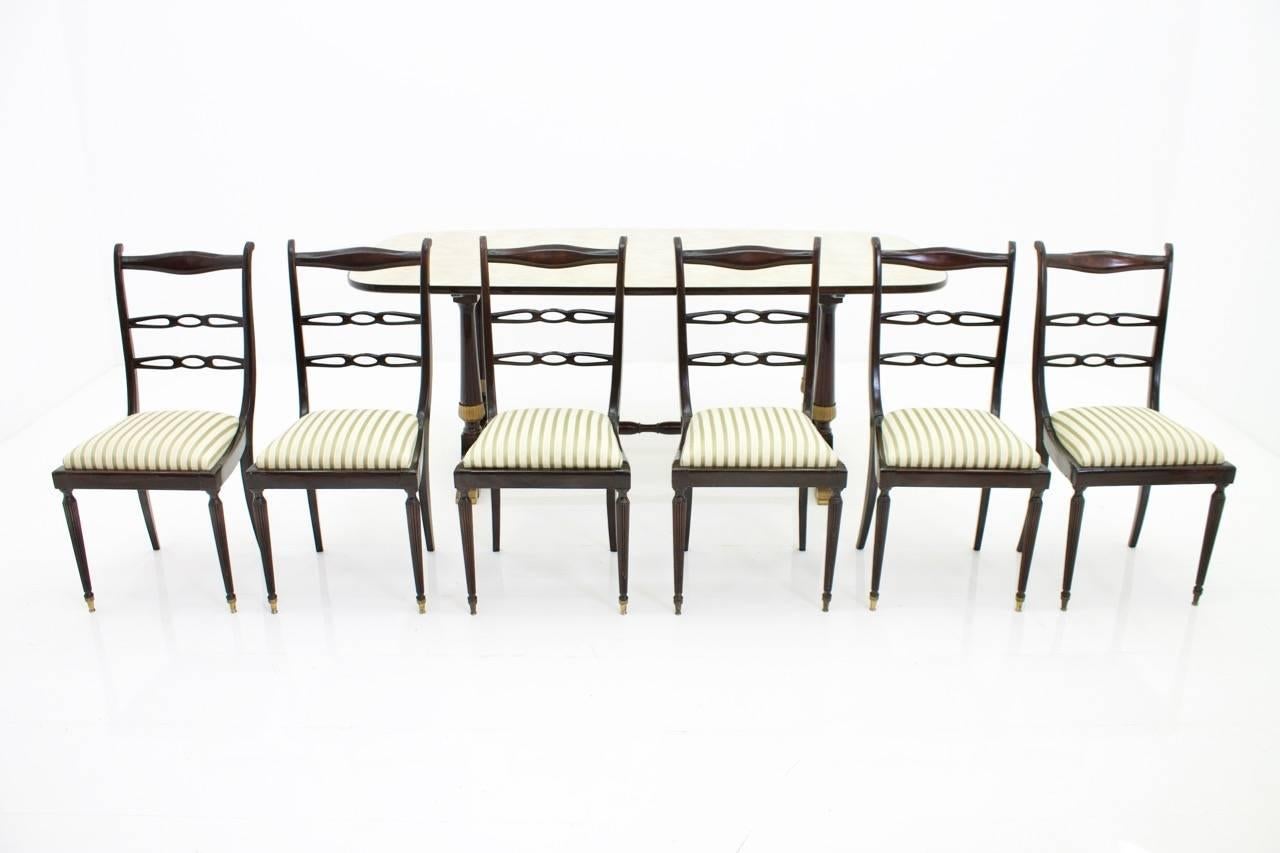 Brass Dining Suite by Fratelli Strada Roma Italy 1959, Table and Six Chairs For Sale