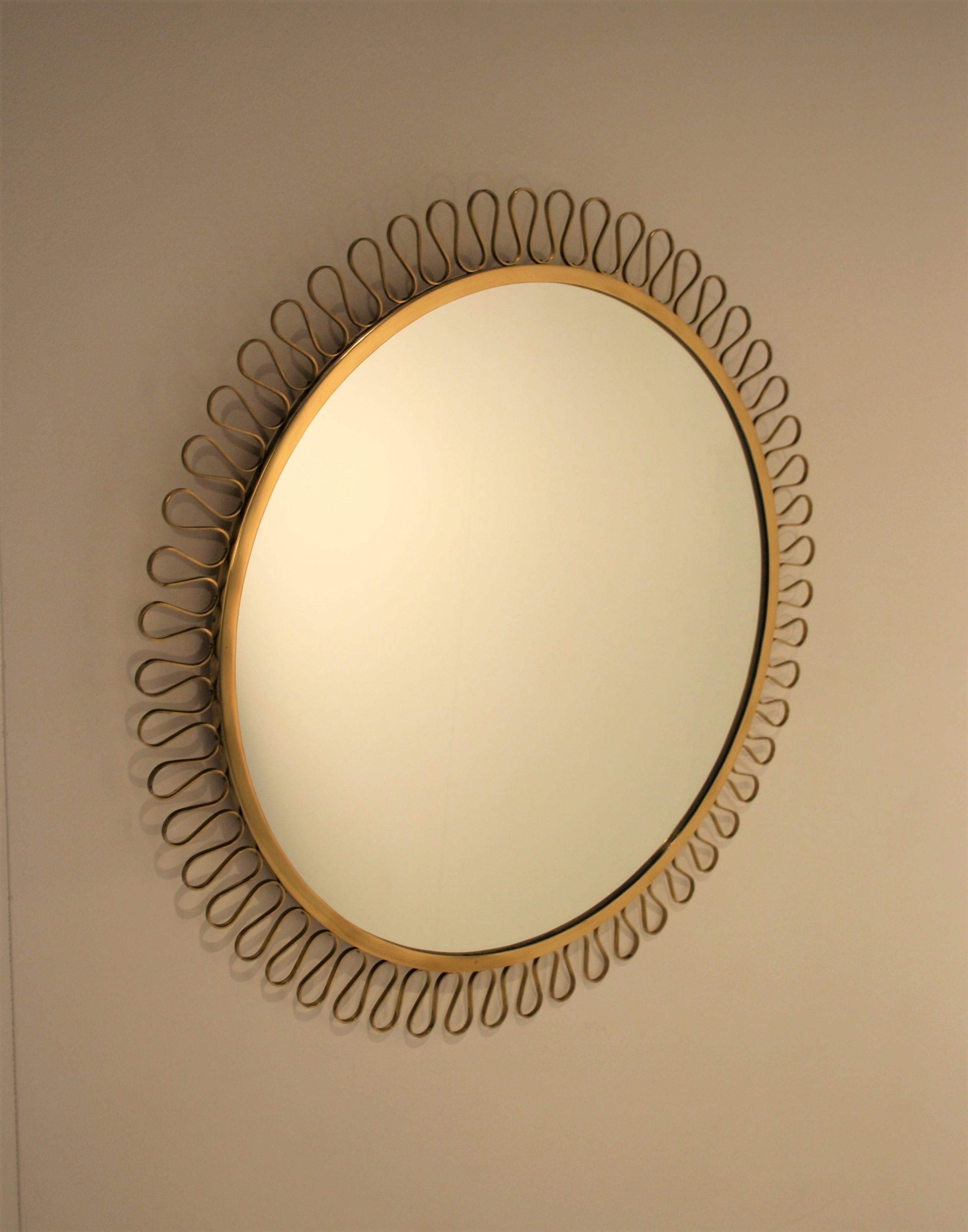 Brass Italian Gio Ponti Style Mirror, 1950s