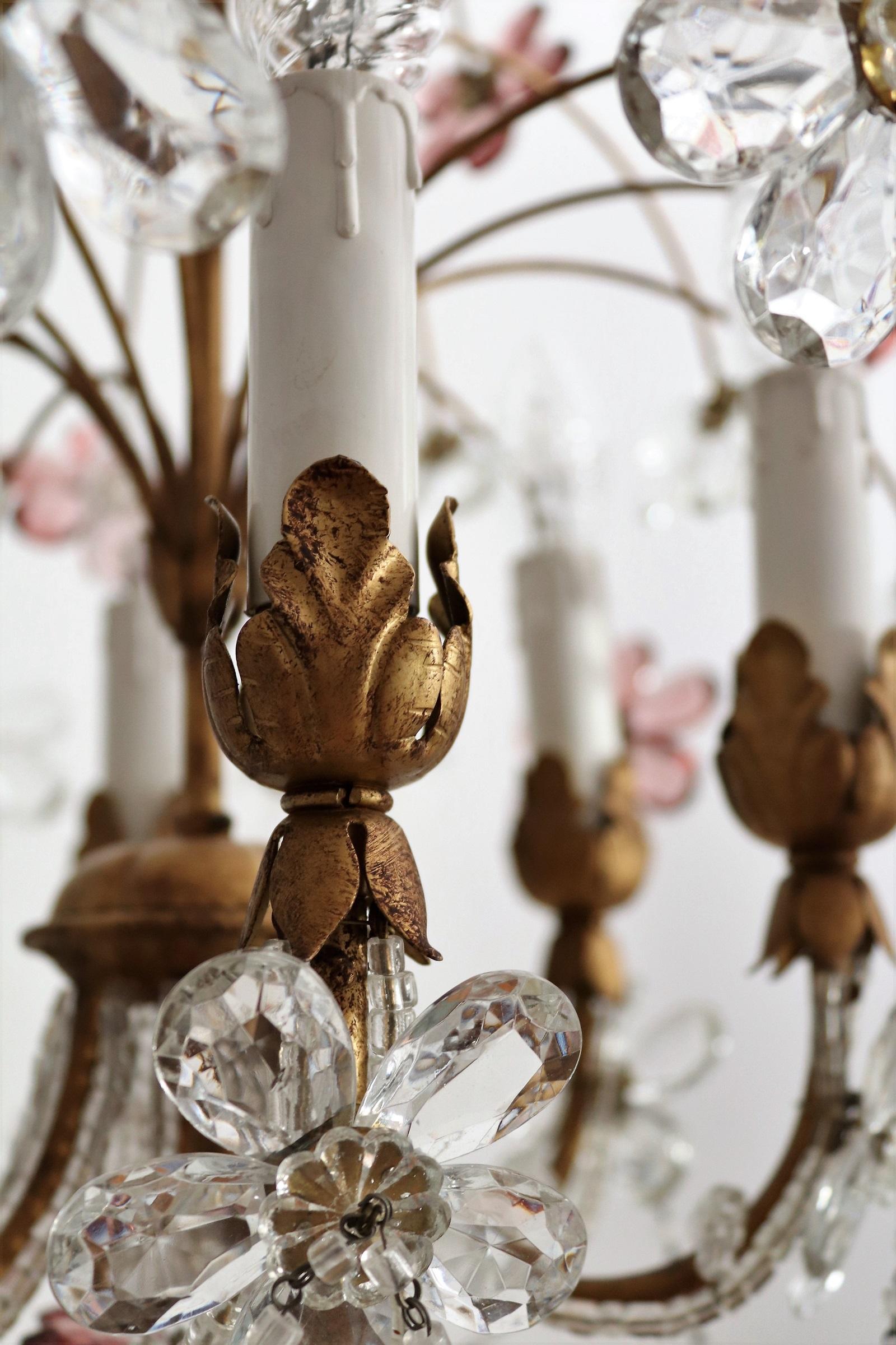 Italian Midcentury Chandelier with Murano Glass Flowers, 1960s 4