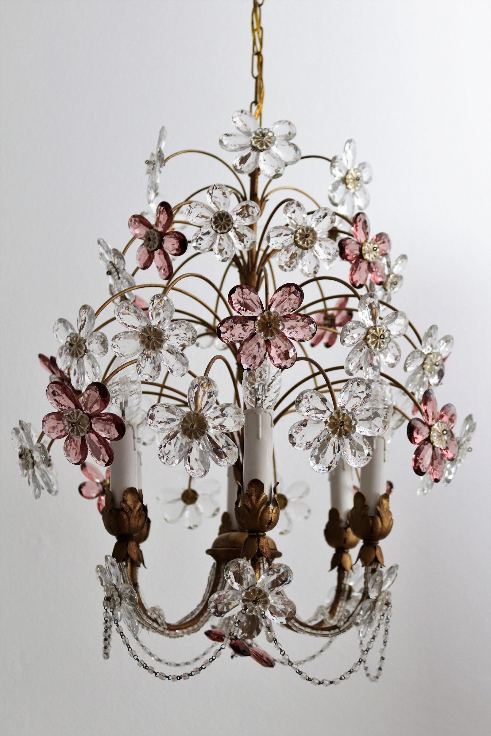 Mid-Century Modern Italian Midcentury Chandelier with Murano Glass Flowers, 1960s