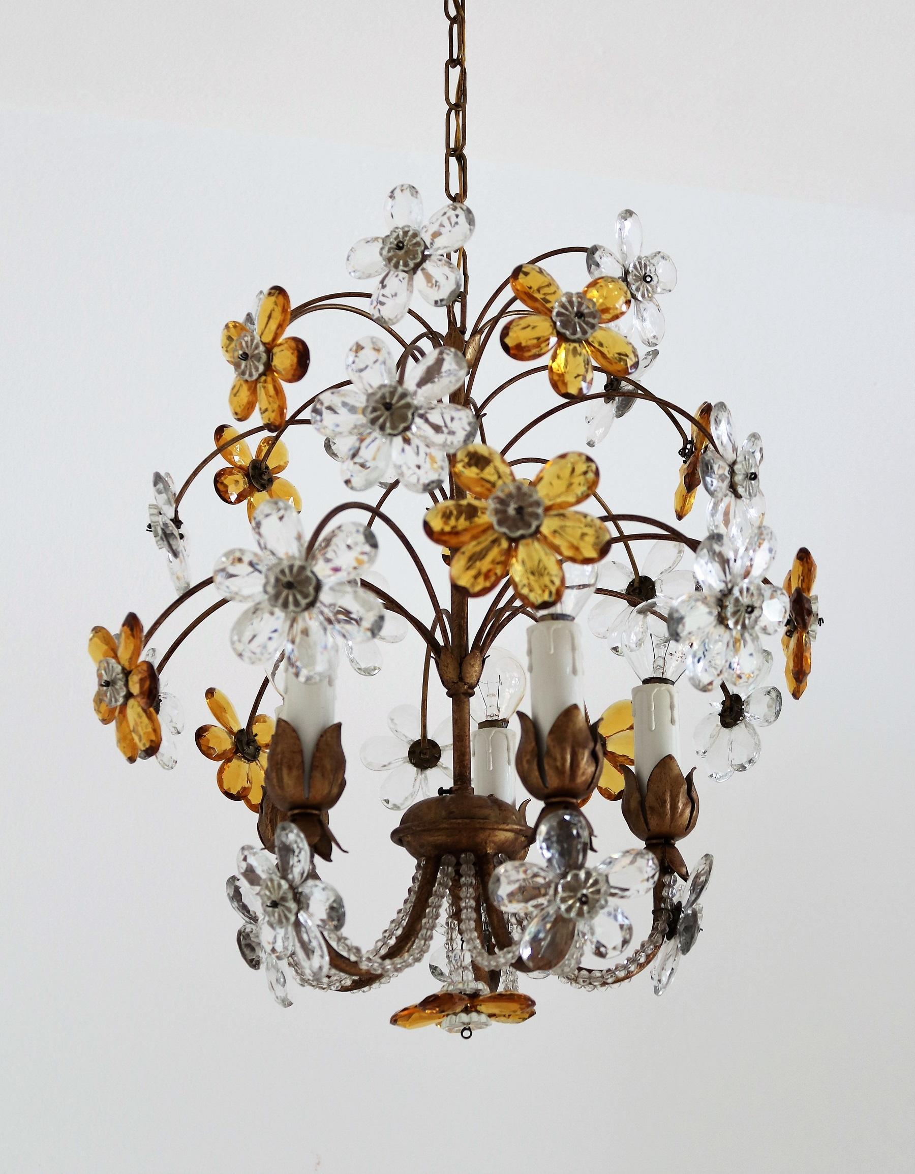 Italien Midcentury Chandelier with Murano Glass Flowers, 1960s In Good Condition In Morazzone, Varese