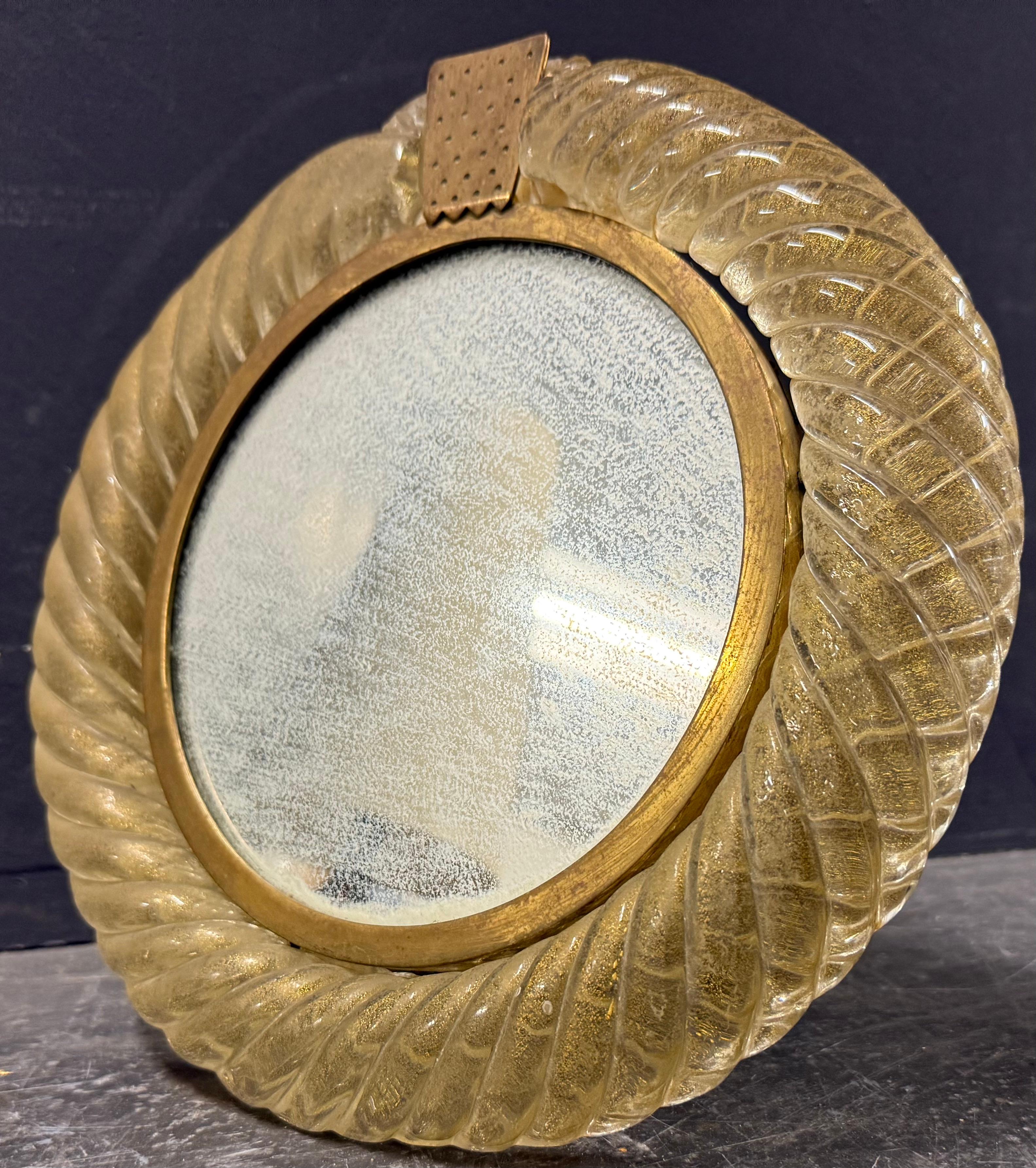 Brass italien murano table mirror For Sale