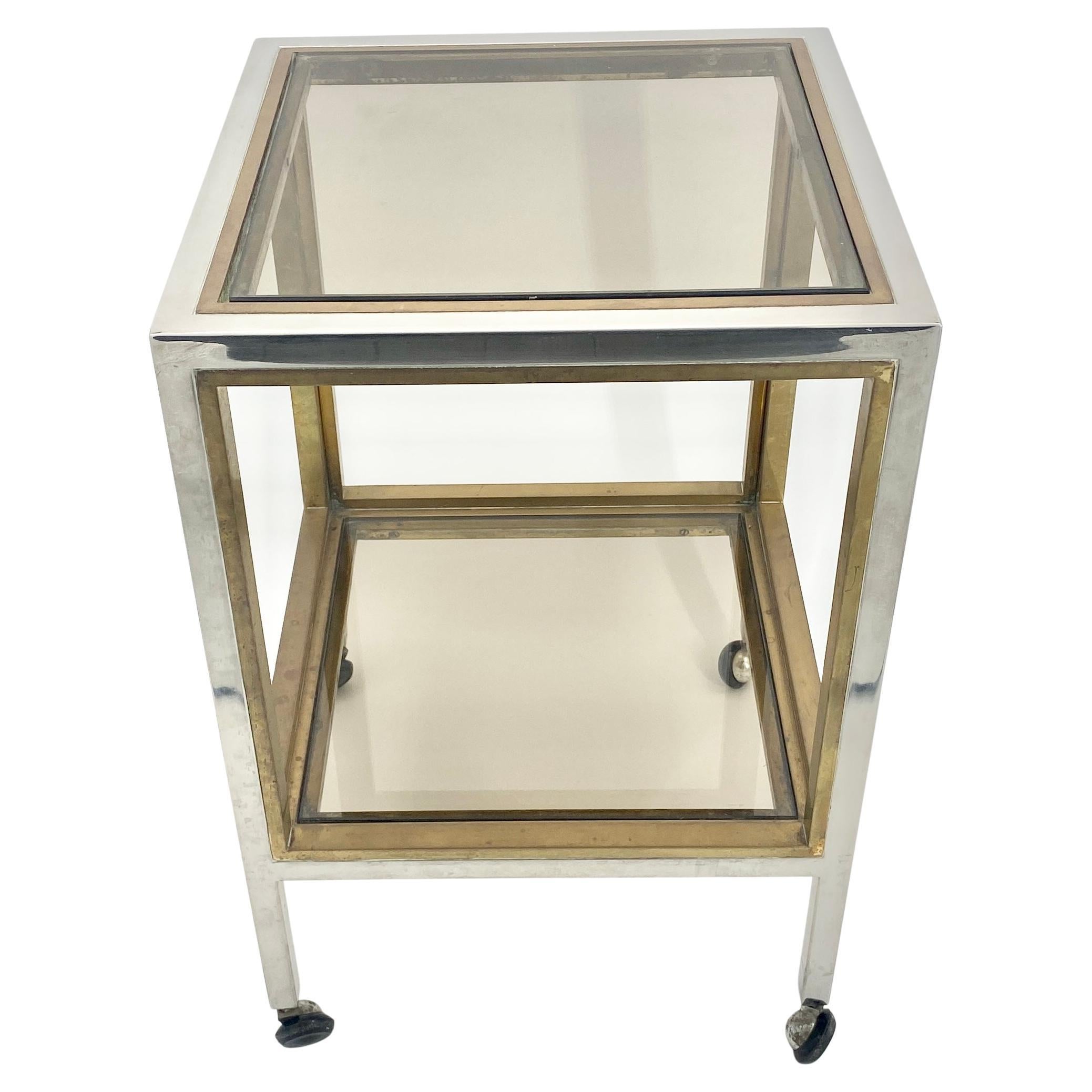 Italien Set of 3 Nesting Tables in Brass Chrome and Smoked Glass For Sale 10