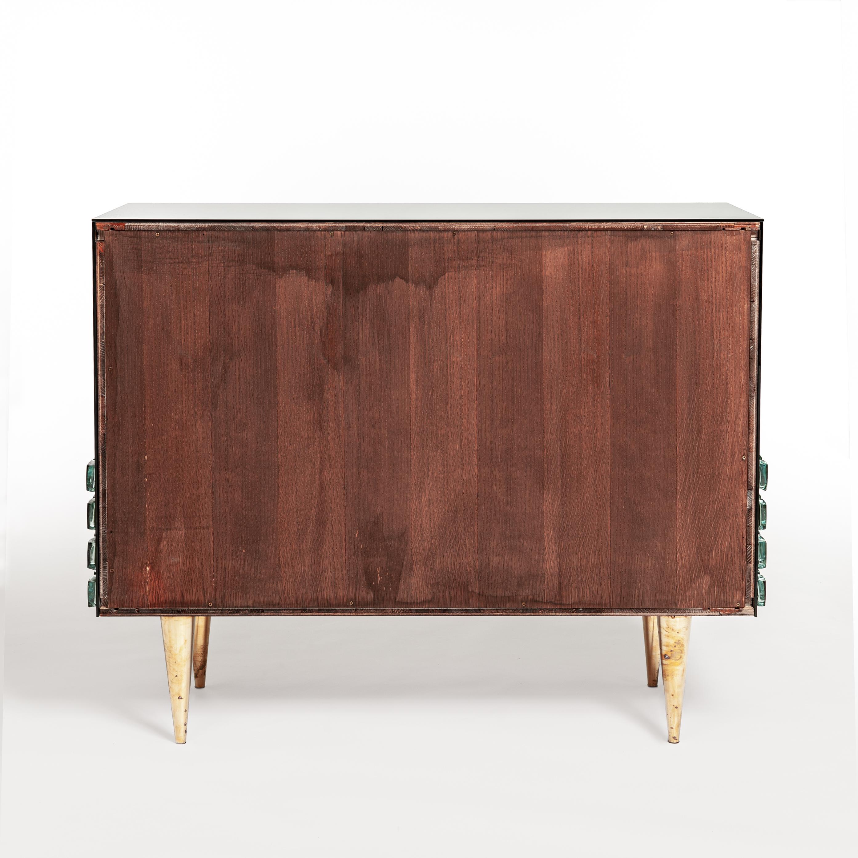 Italienisches Studio-Sideboard, verspiegelt, Smaragdgrün, handgegossener Opalglasstein, Smaragdgrün im Angebot 8