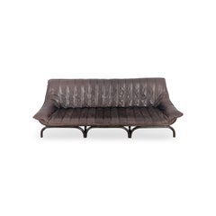 Divano italiano in stile Mid-Century in bambù, rivestito in pelle marrone