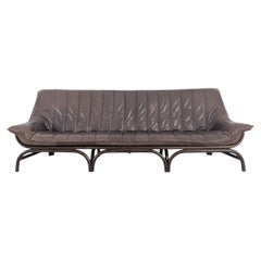 Divano italiano in stile Mid-Century in bambù, rivestito in pelle marrone