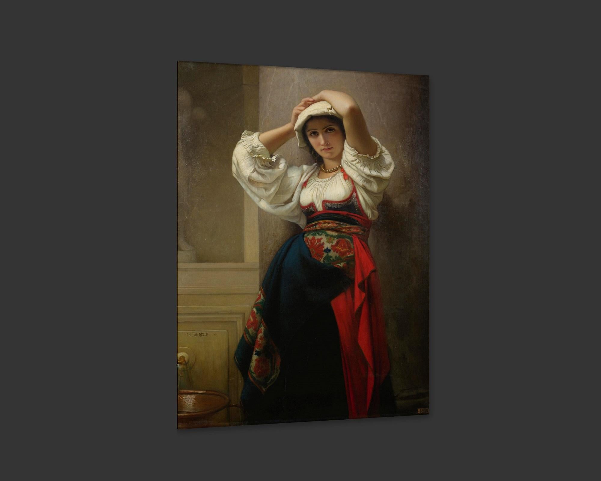 Italienne, After French Academic Oil Painting by Charles Landelle In Excellent Condition For Sale In Fairhope, AL