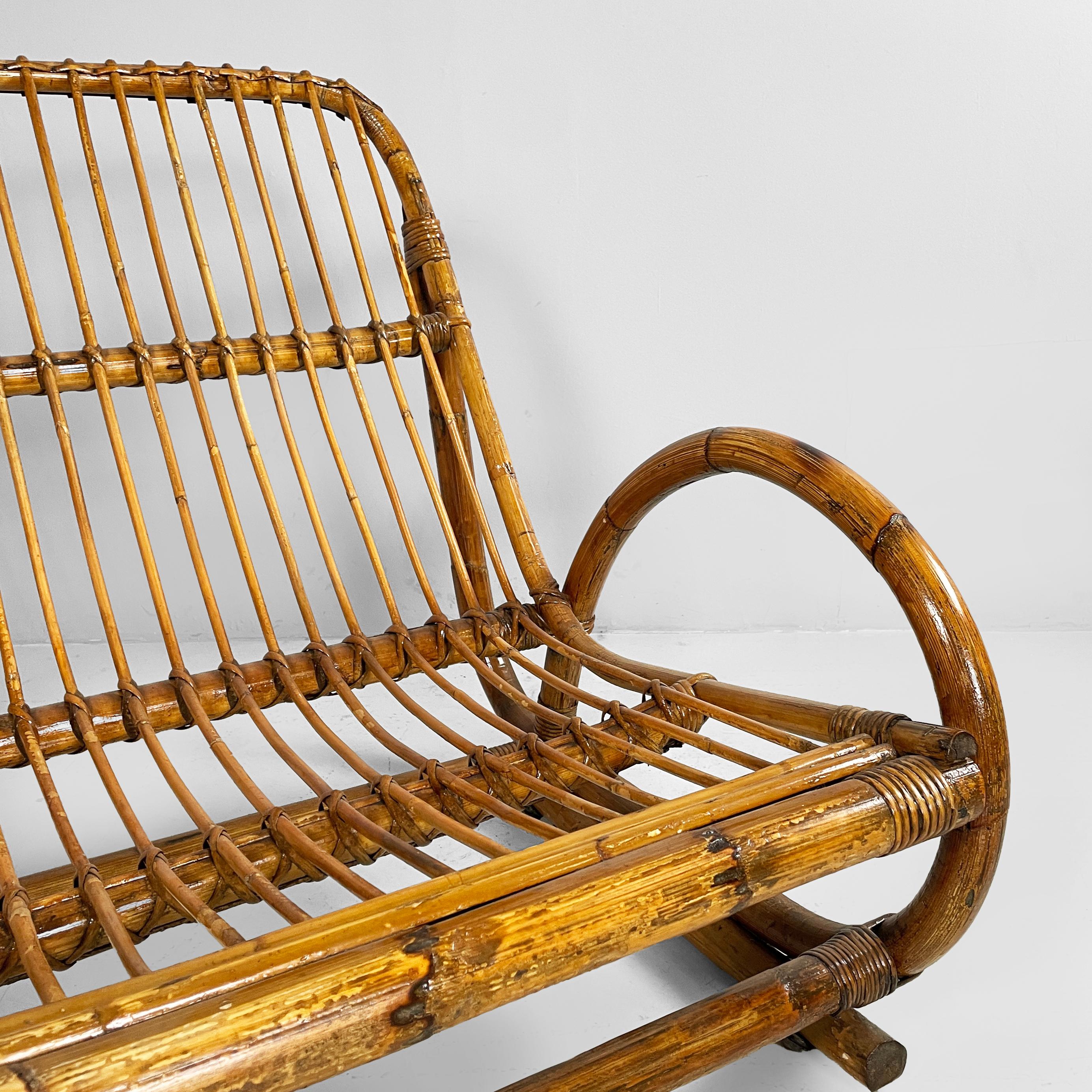 Panchina da giardino Italin in rattan, anni '60, metà del secolo scorso In condizioni buone in vendita a MIlano, IT
