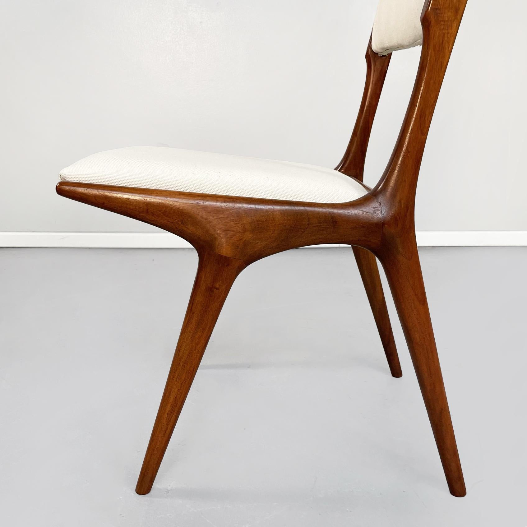 Italinan Mid-Century Modern White Fabric N Wood Chairs by De Carli Cassina, 1958 For Sale 8