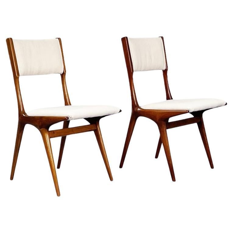 Italinan Mid-Century Modern White Fabric N Wood Chairs by De Carli Cassina, 1958