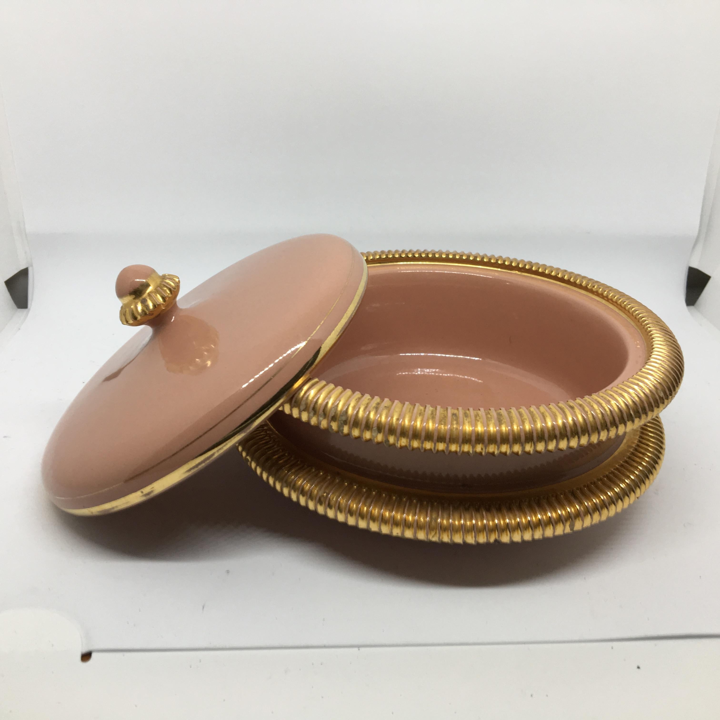 1950s Italo Casini Mid-Century Modern Italian Pink and Gold Ceramic Box For Sale 1
