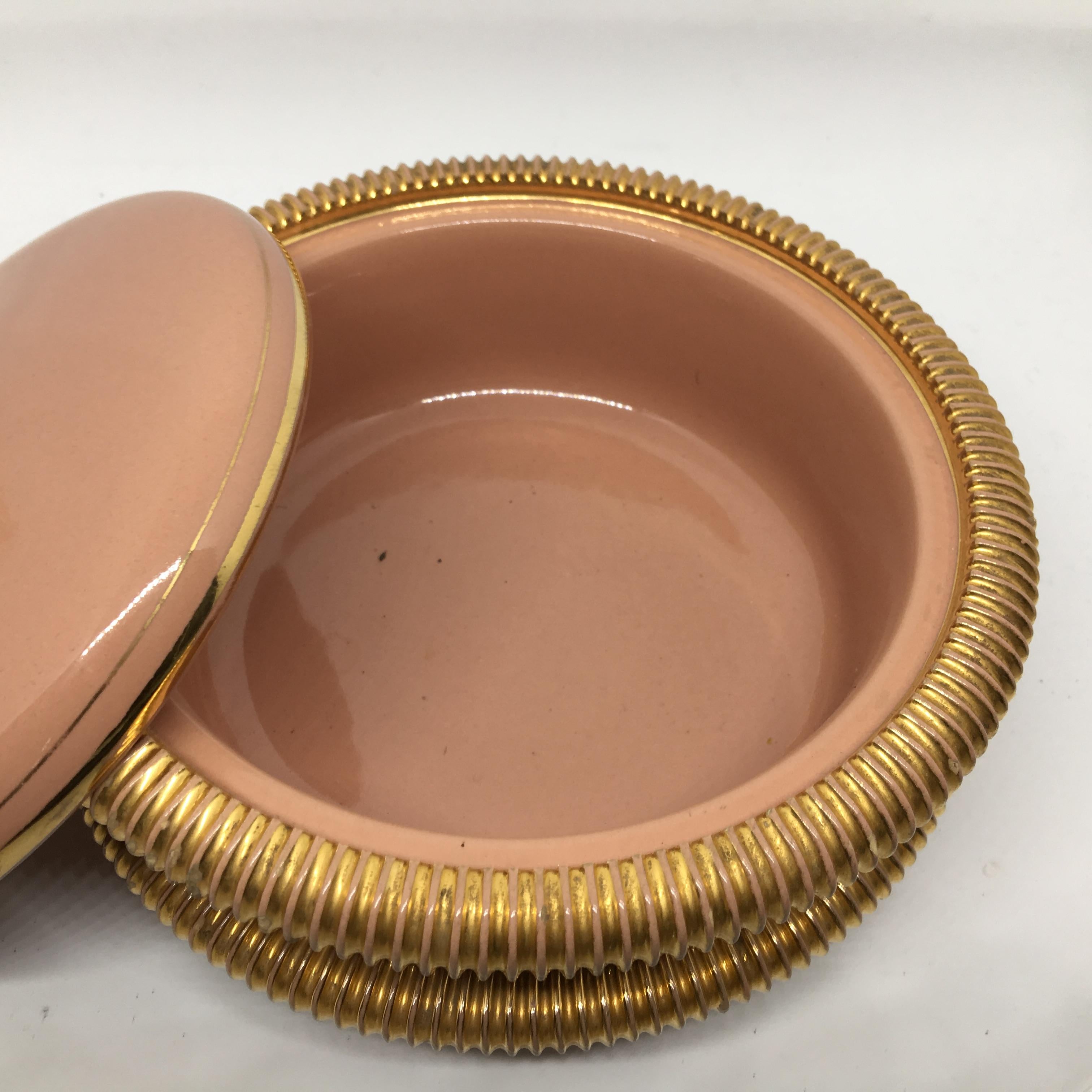 1950s Italo Casini Mid-Century Modern Italian Pink and Gold Ceramic Box For Sale 2