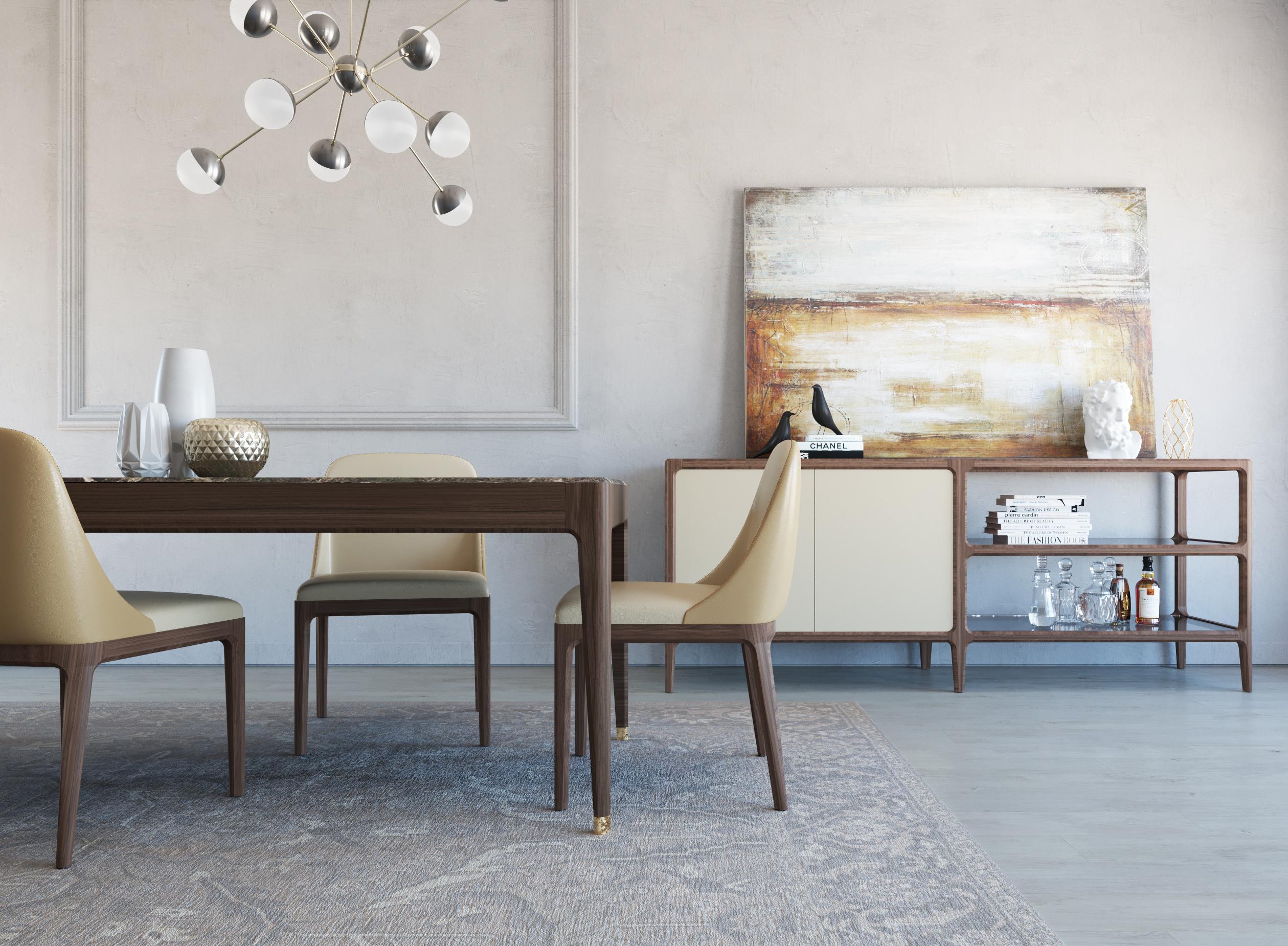 Italo Contemporary Dining Table in Ashwood and Marble Top 2