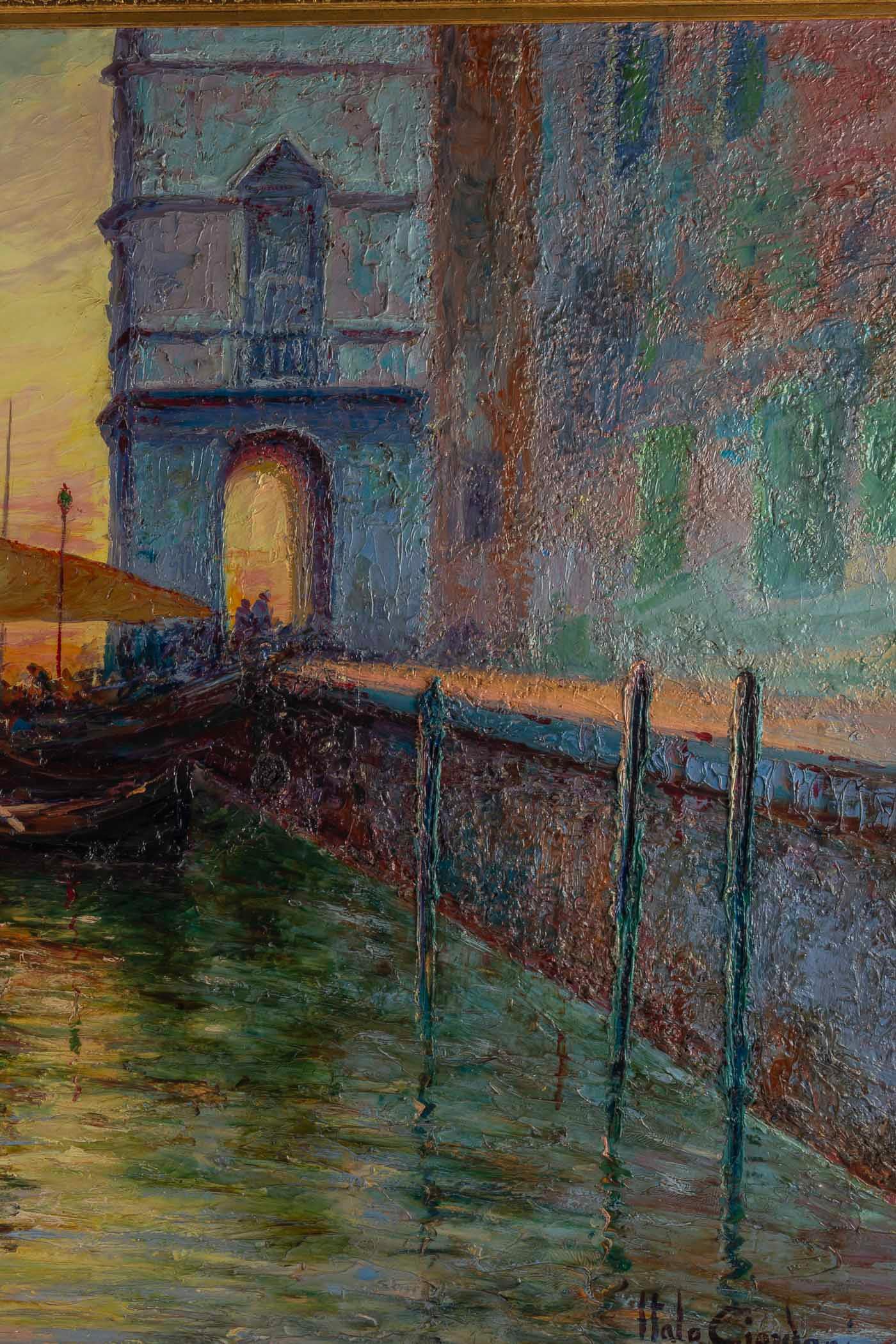 Italo Giordani Oil on Panel Dusk Venice View, circa 1900 For Sale 1