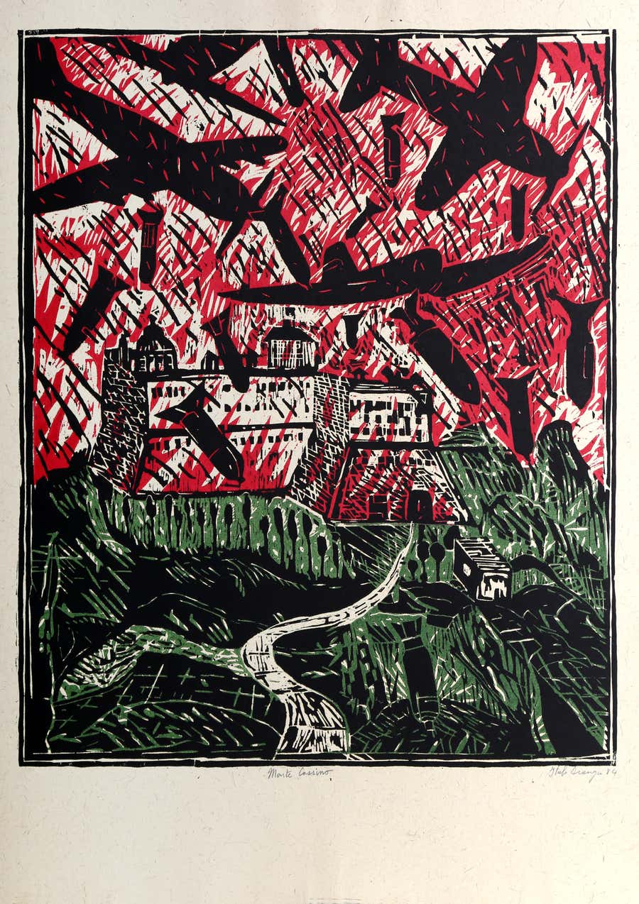 Monte Cassino, Abstract Woodcut Print by Italo Scanga