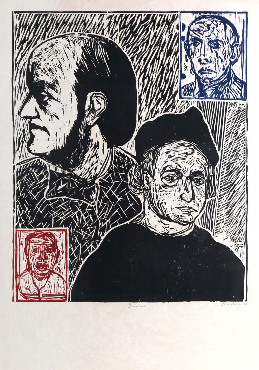 Musicians, Signed Modern Woodcut Portraits by Italo Scanga