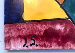 Abstract Painted Ceramic Tile Pop Art Painting Italian Neo Figurative Painting