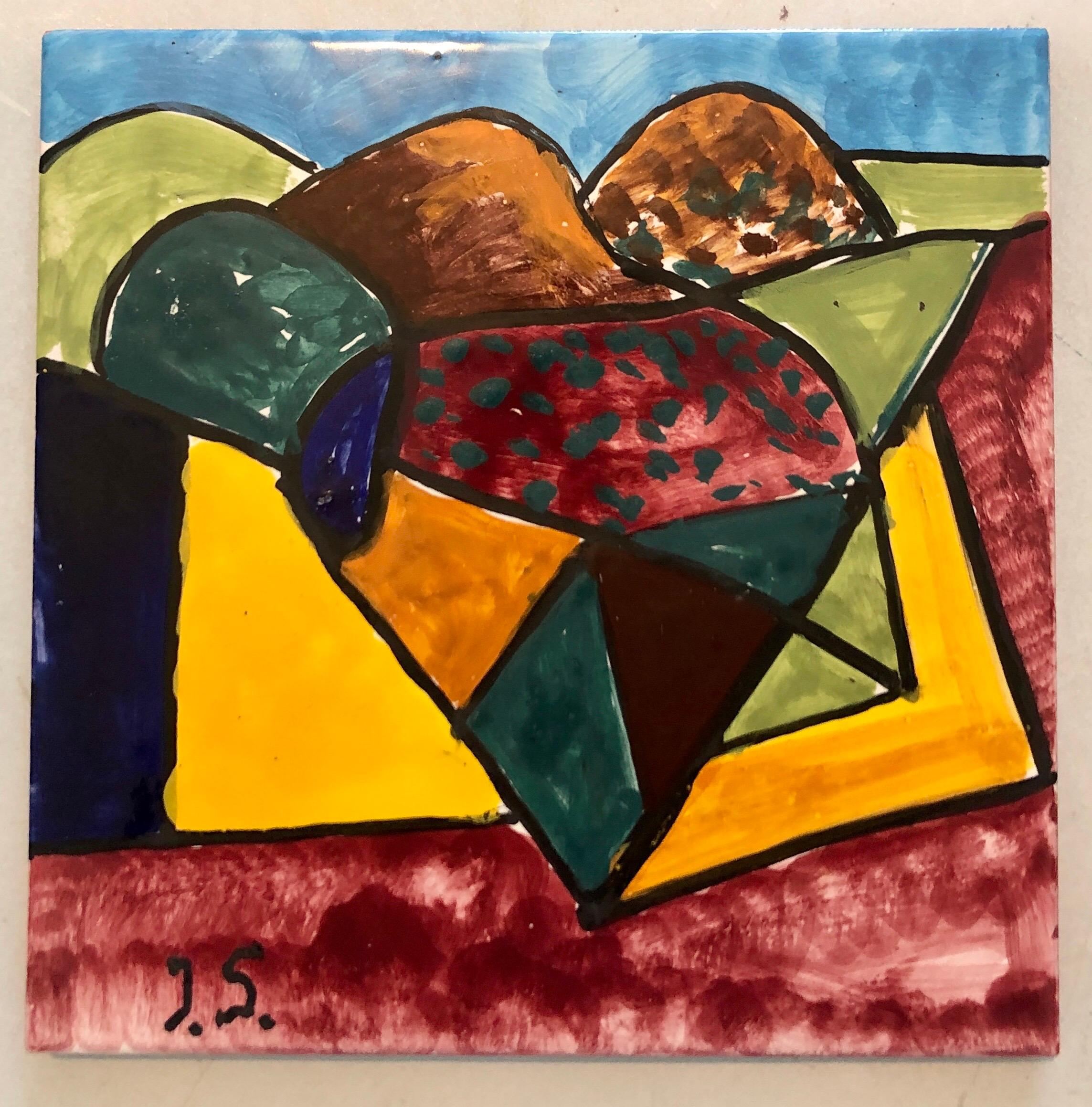 Peinture pop art italienne peinte en céramique abstraite - Marron Abstract Sculpture par Italo Scanga