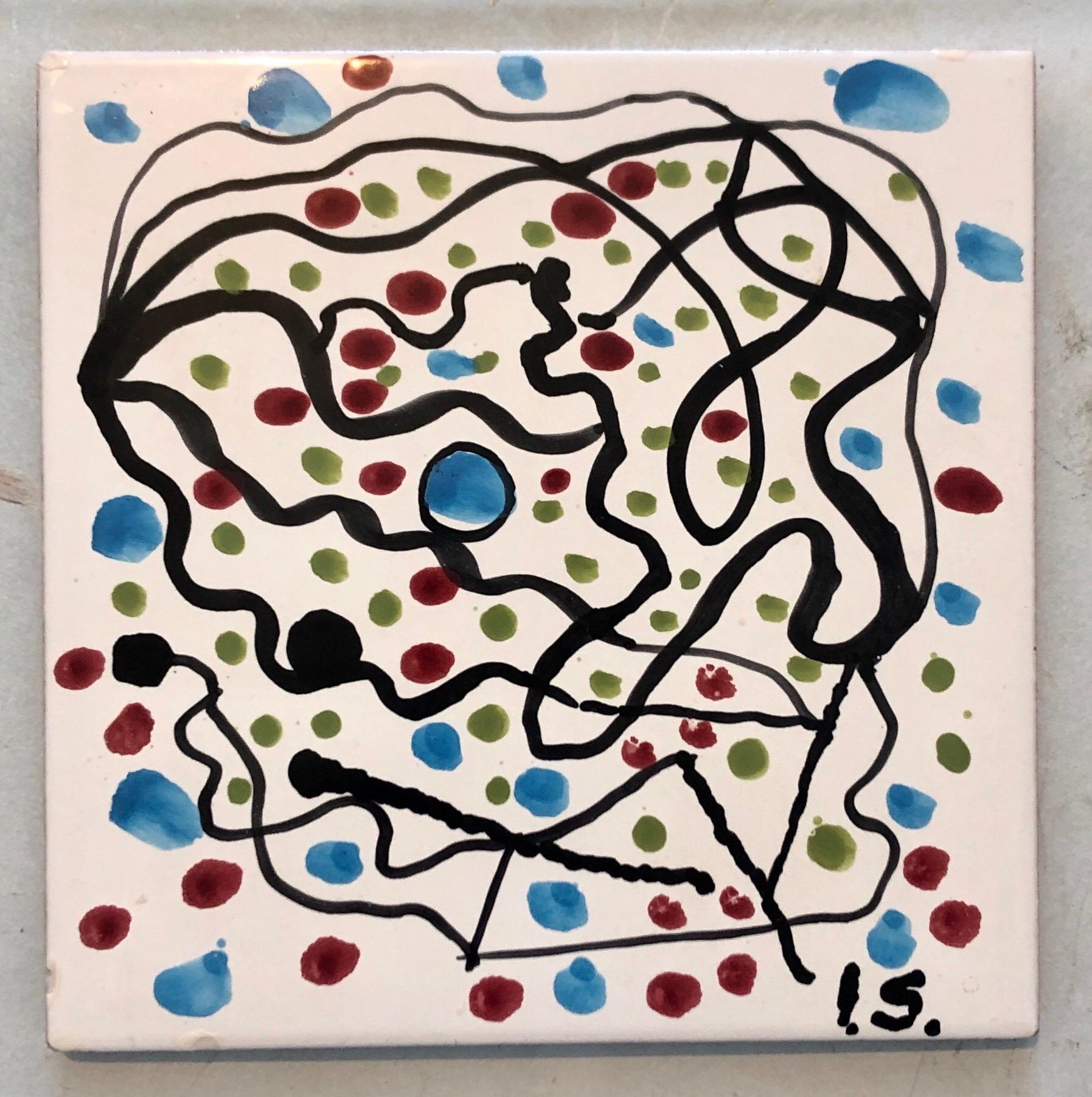 Abstrakt bemalte Keramikfliesen, Pop-Art-Gemälde, Italienisches neo-Figuratives Gemälde im Angebot 2