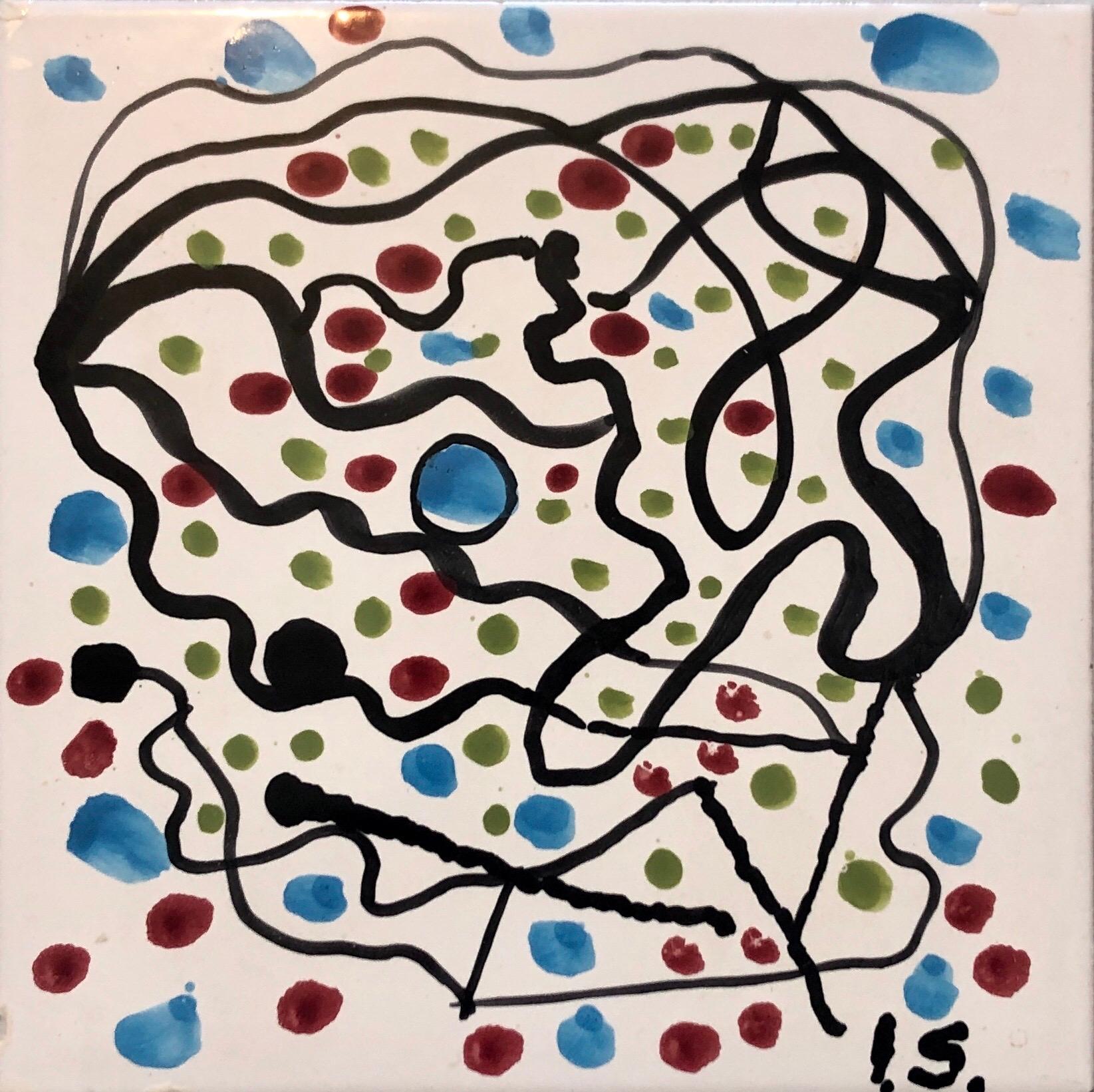 Piastrella di ceramica dipinta in modo astratto Pittura Pop Art Pittura Neo Figurativa Italiana
