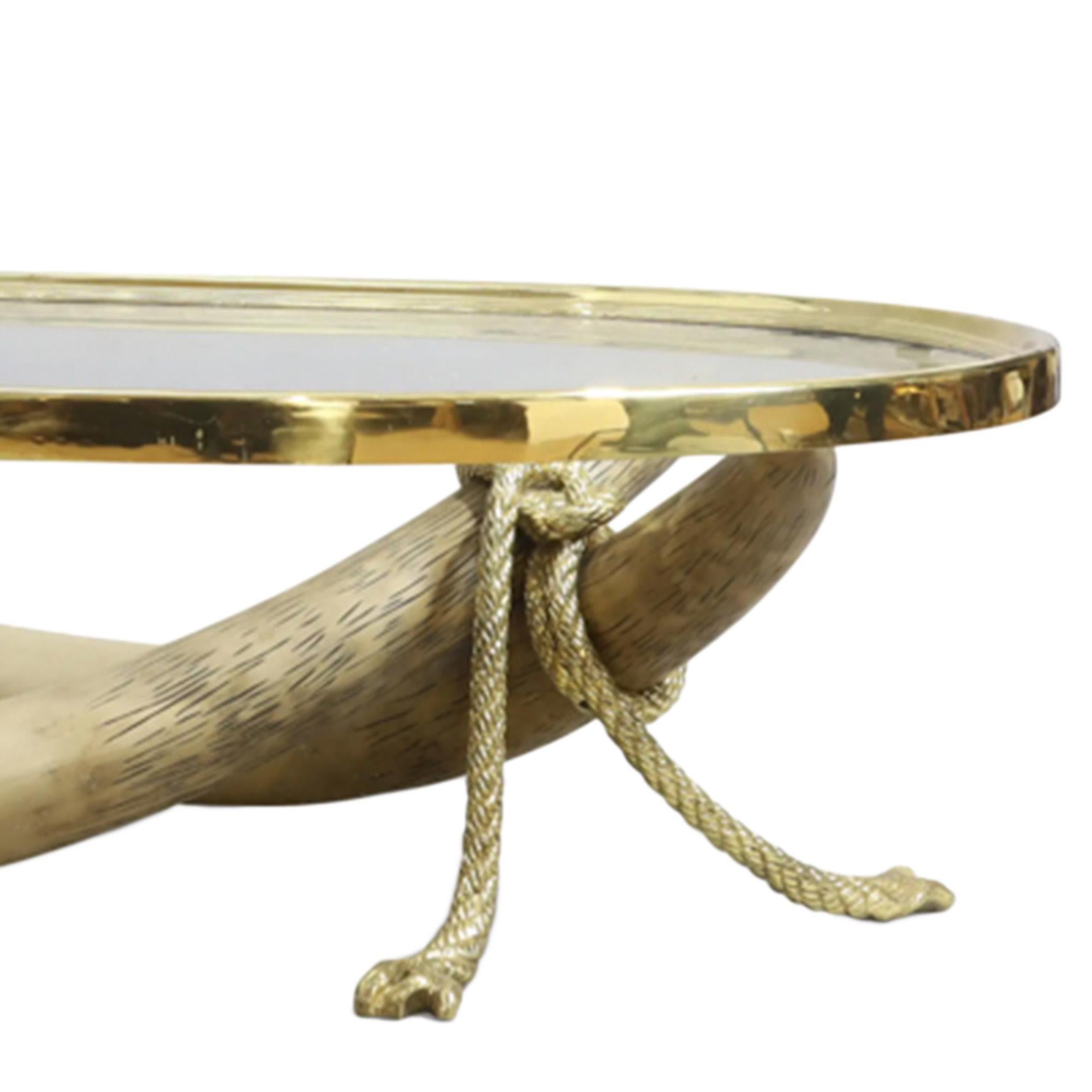 Hollywood Regency Italo Valenti Faux Tusk and Gilt Bronze Coffee Table For Sale