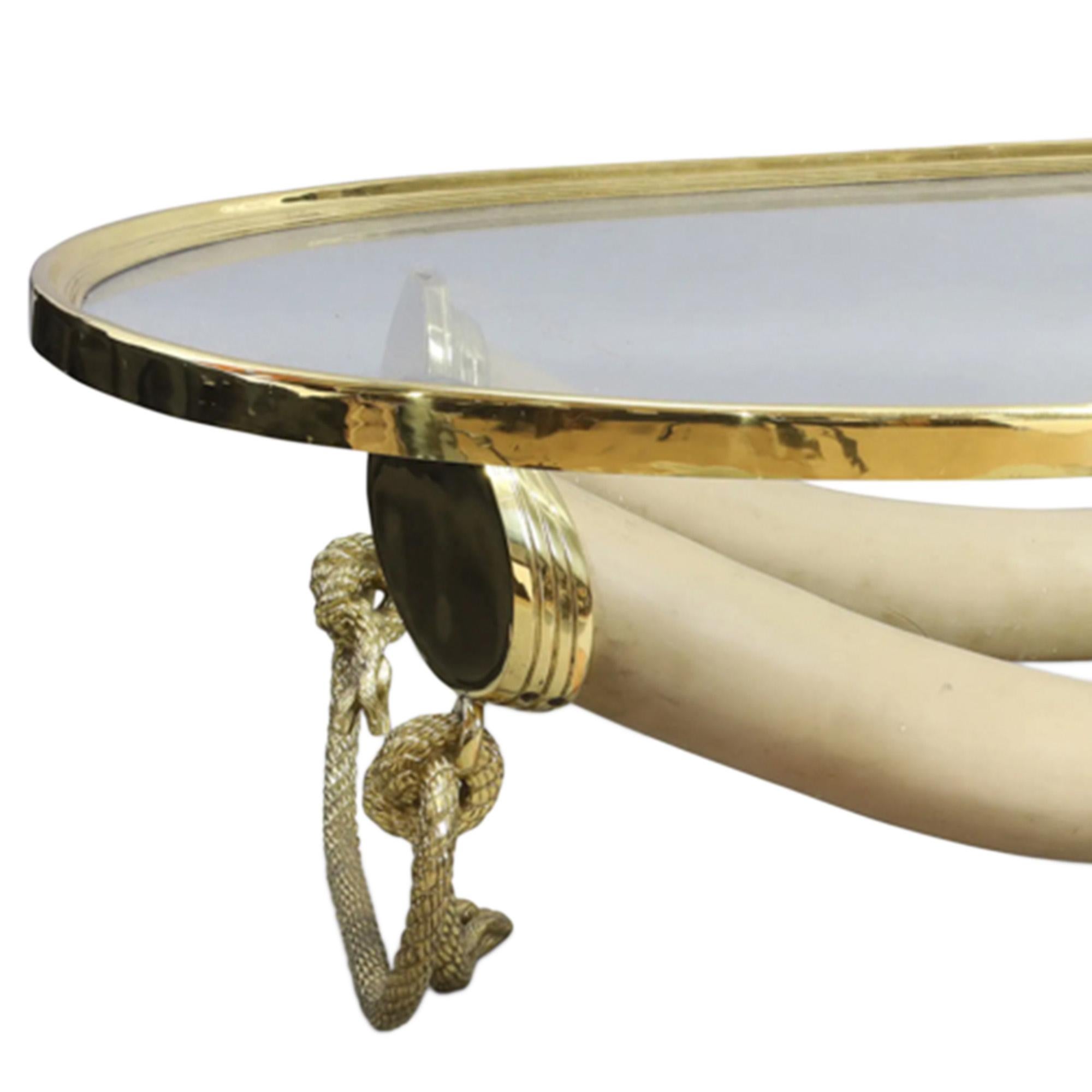 Spanish Italo Valenti Faux Tusk and Gilt Bronze Coffee Table