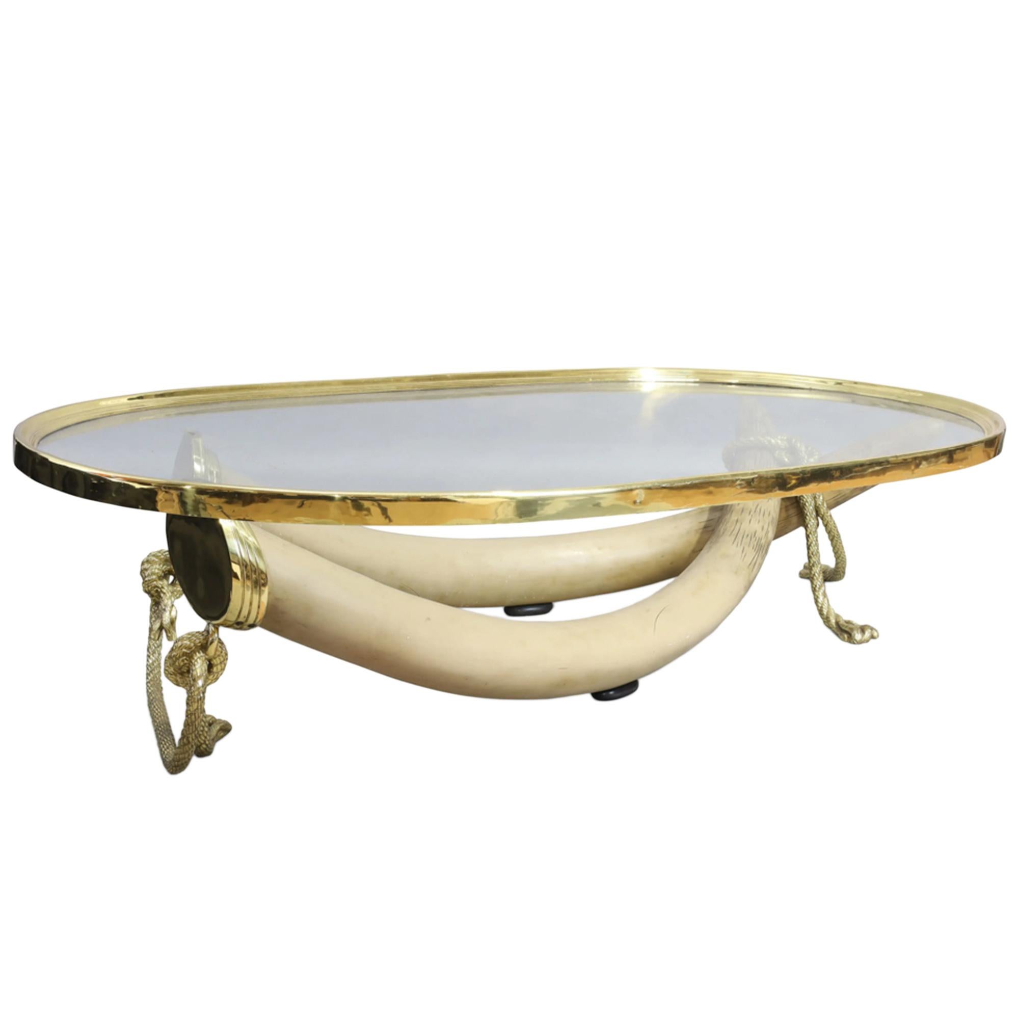 Italo Valenti Faux Tusk and Gilt Bronze Coffee Table In Good Condition For Sale In London, GB