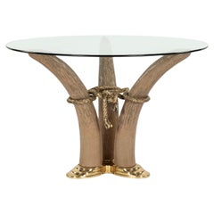 Used Italo Valenti Faux Tusk Brass Occasional Glass Table
