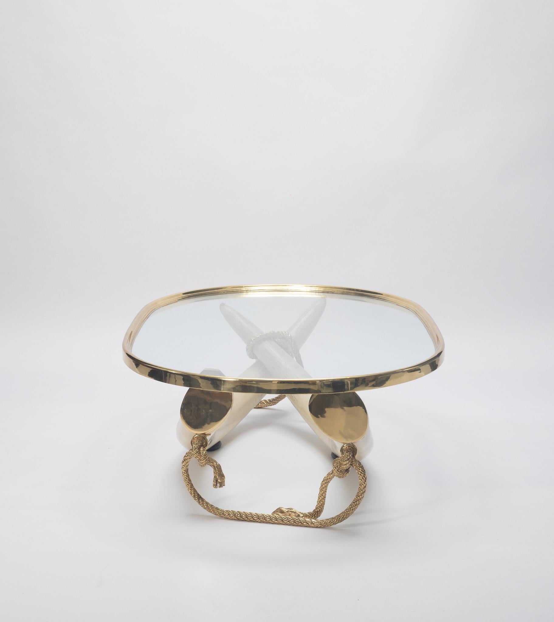 Spanish Italo Valenti Gilt Bronze Faux Tusk Cocktail Table