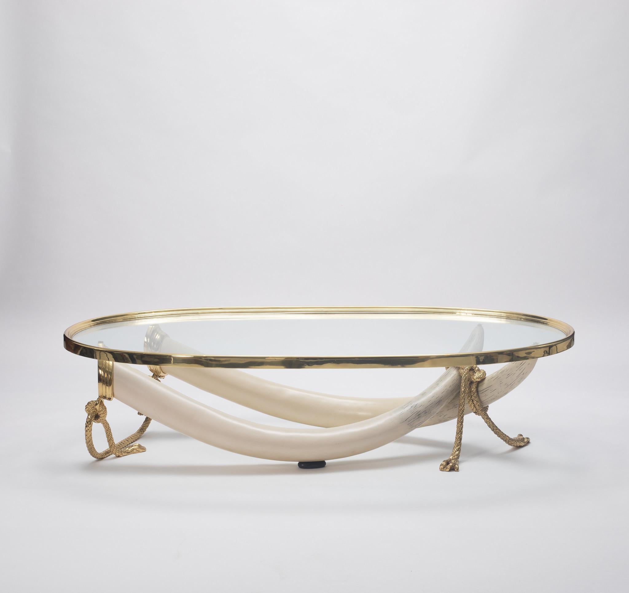 Italo Valenti Gilt Bronze Faux Tusk Cocktail Table In Good Condition In Houston, TX